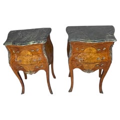 Pair of Louis XVI Style End Tables with Ormolu Trim and Green Marble Tops