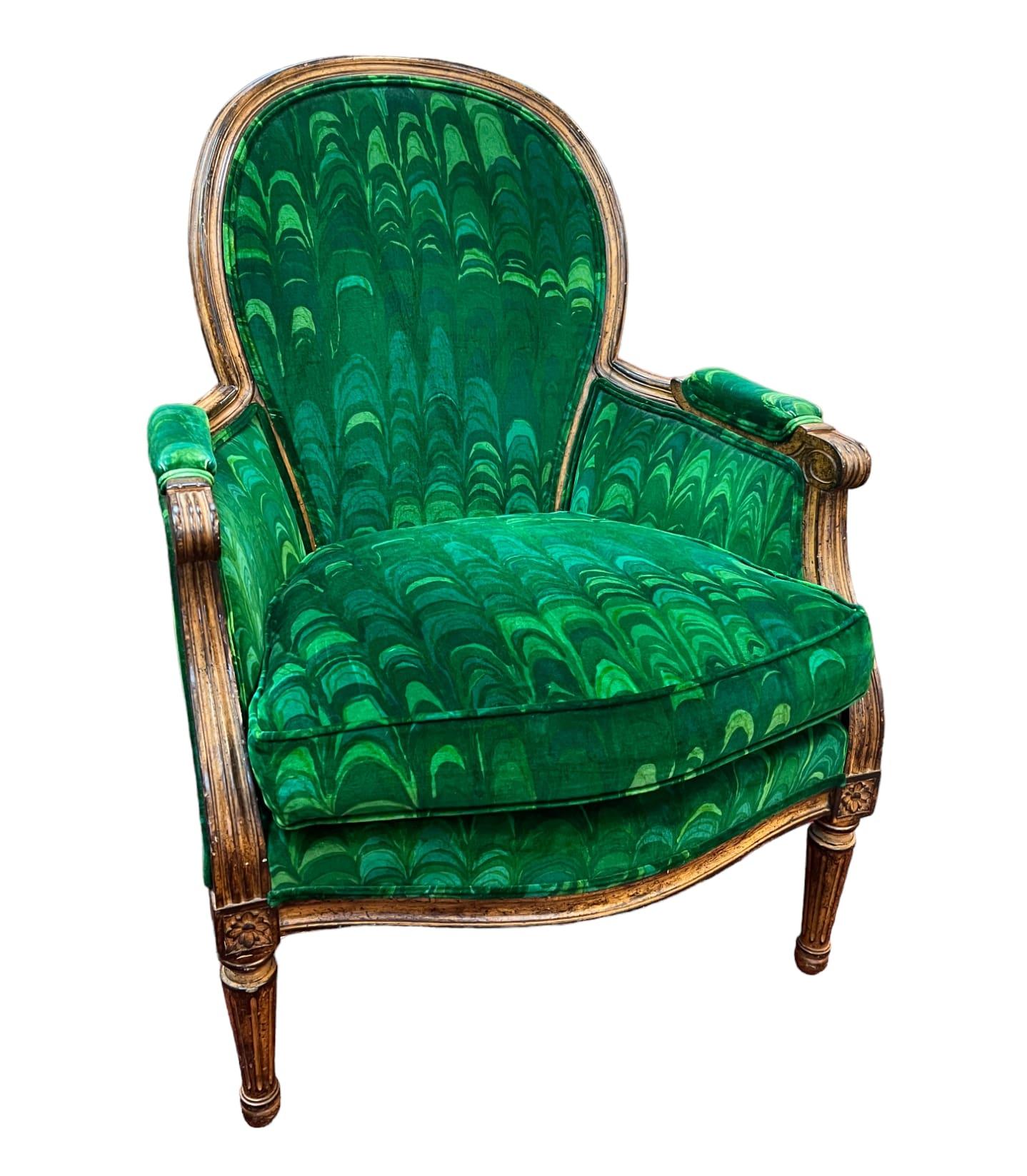 Late 20th Century Pair of Louis XVI Style Fauteuil Arm Chairs by Lewis Mittman 