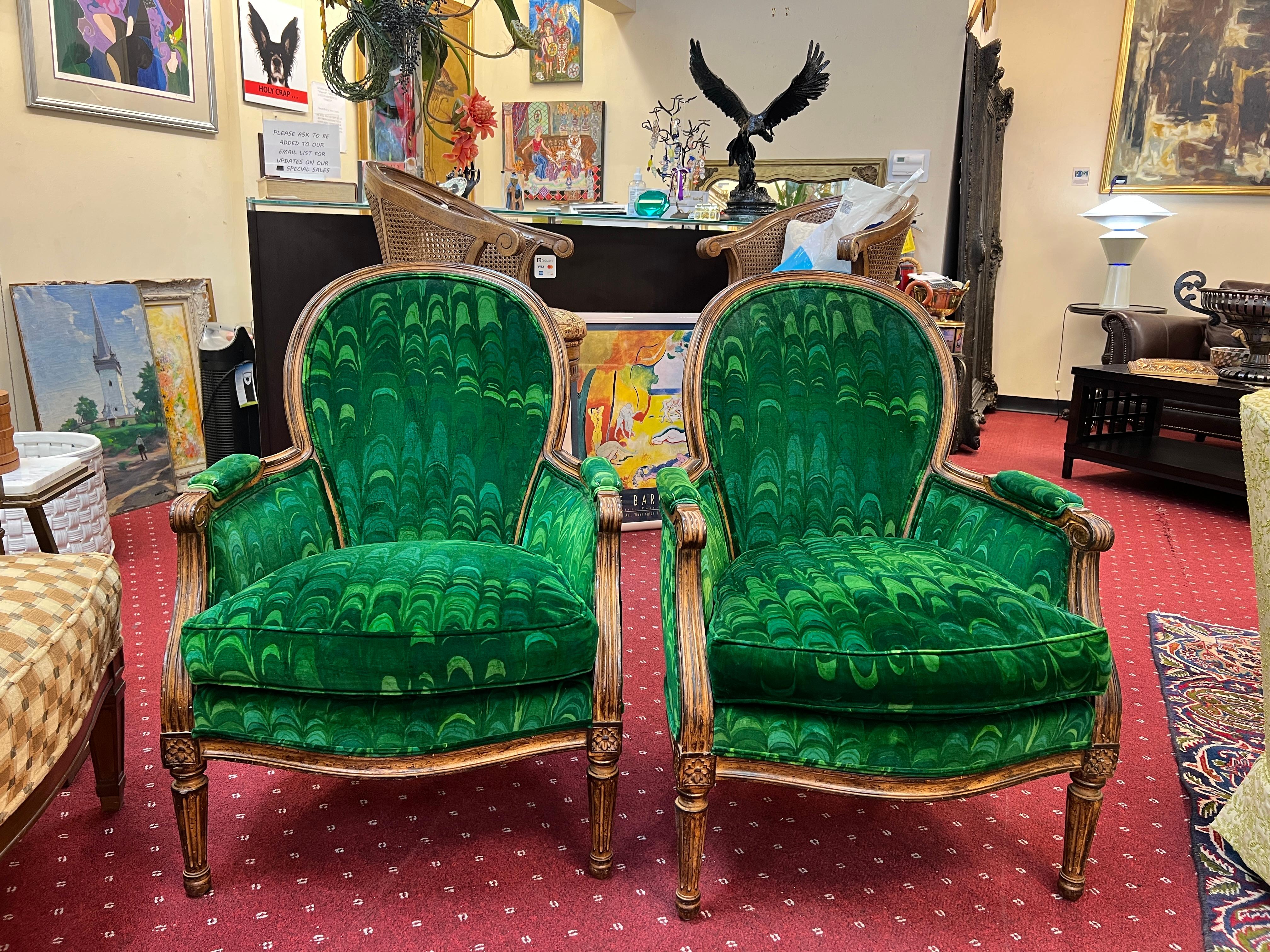 Textile Pair of Louis XVI Style Fauteuil Arm Chairs by Lewis Mittman 
