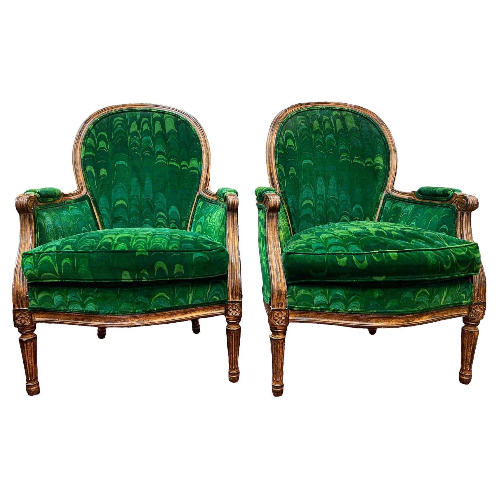 Pair of Louis XVI Style Fauteuil Arm Chairs by Lewis Mittman 