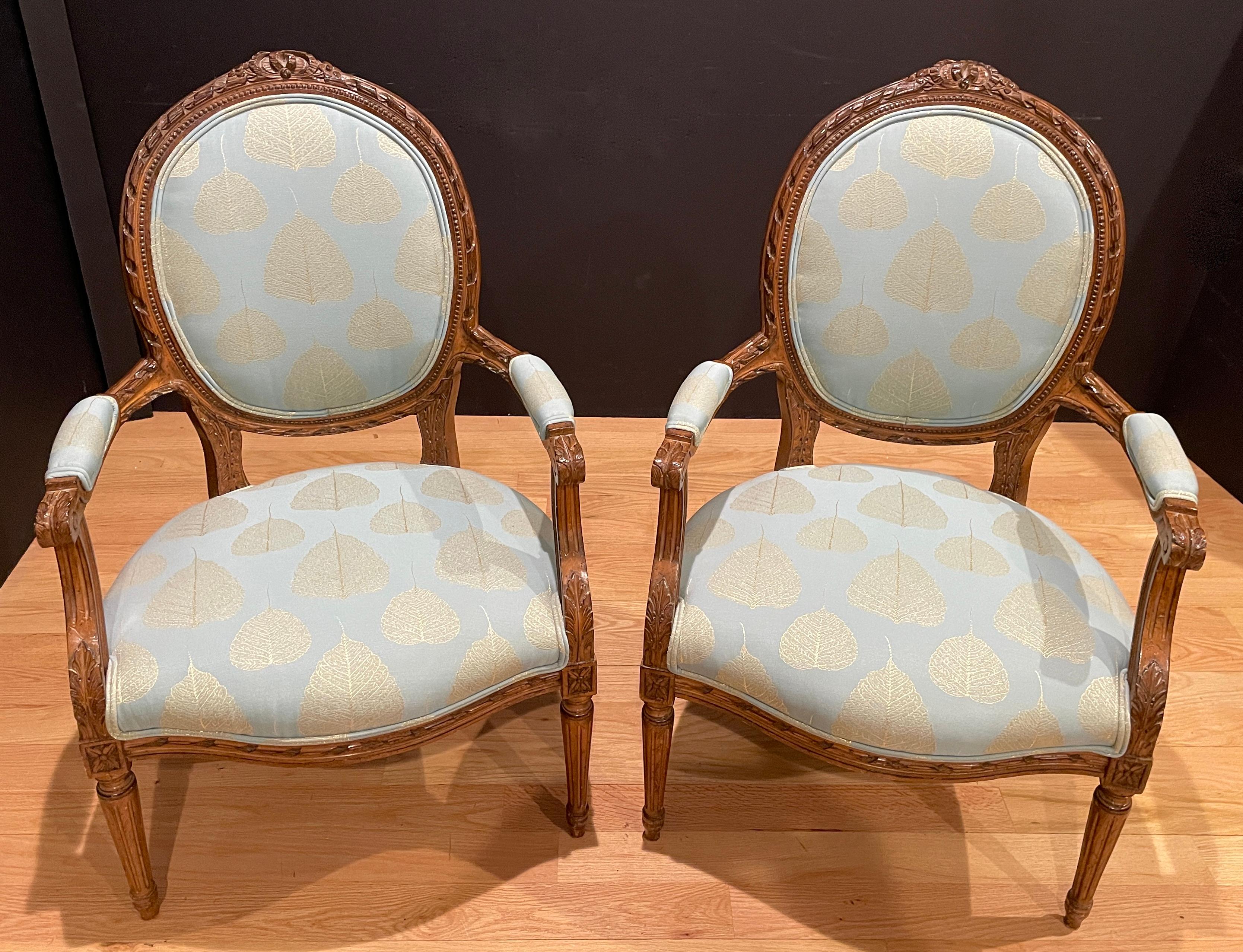 Hand-Carved Pair of Louis XVI Style Fauteuils