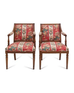 Pair of Louis XVI Style Fauteuils with Striped Upholstery, 20th Century