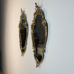 Pair of Louis XVI Style Florentine Brass Mirrors with Timeworn Patina