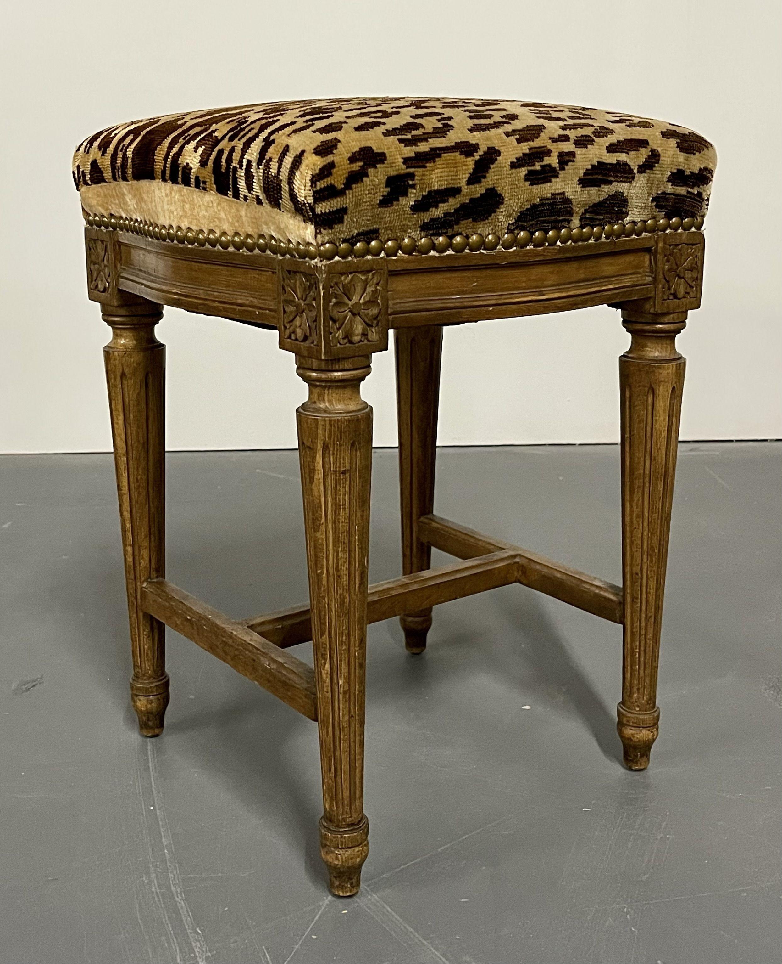 20th Century Pair of Louis XVI Style Foot Stools, Benches or Ottomans, Faux Leopard