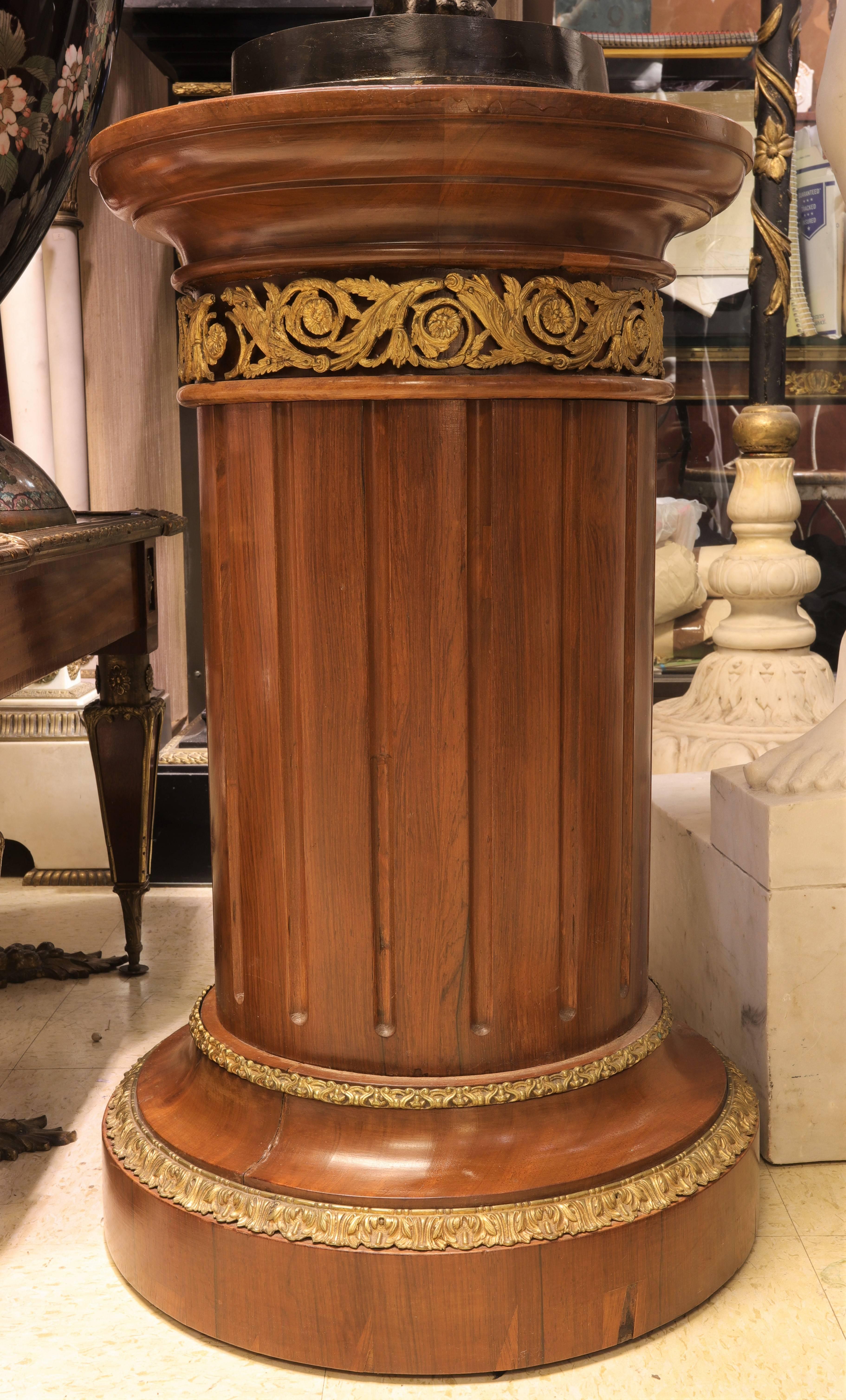 Pair of very fine French Louis XVI style bronze-mounted mahogany wood pedestals.