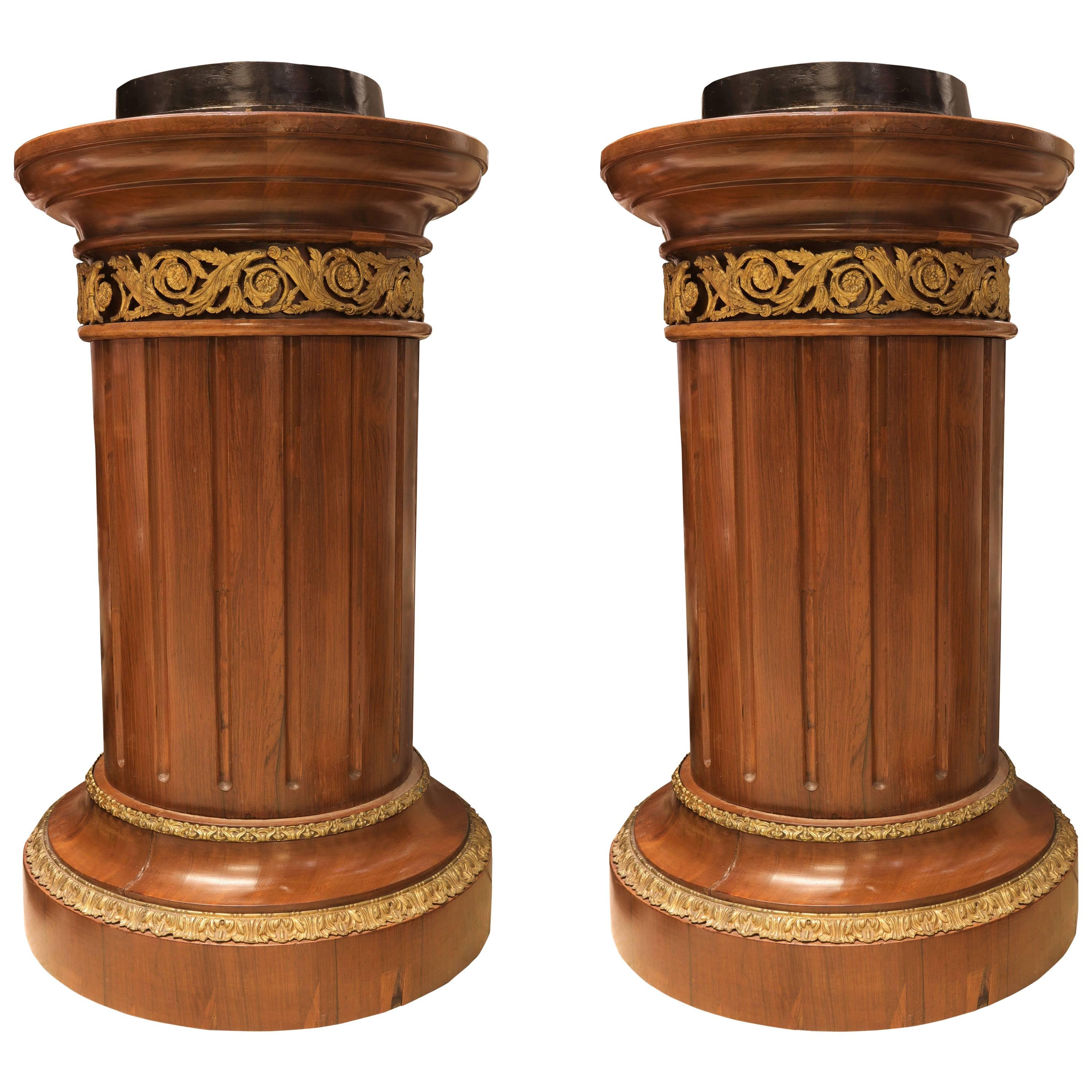 Pair of Louis XVI Style French 19th Century Bronze Mounted Pedestals