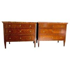Pair of Louis XVI Style French Marquetry and Fruitwood Commodes