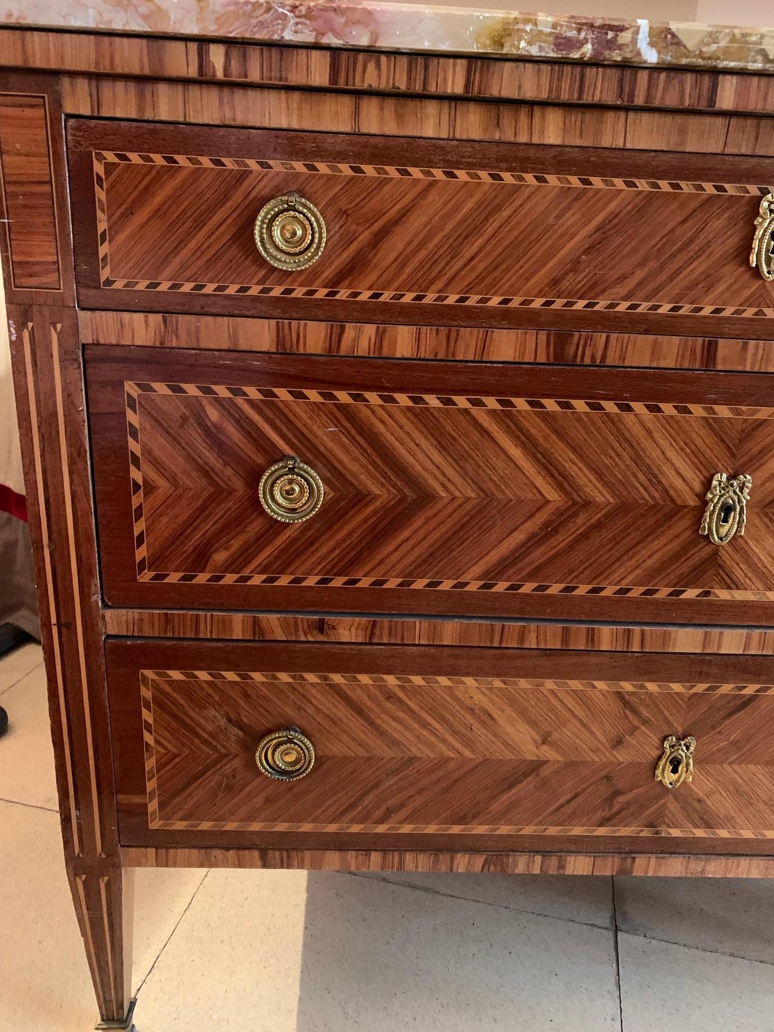 Pair of Louis XVI Style French Marquetry and Fruitwood Commodes  8