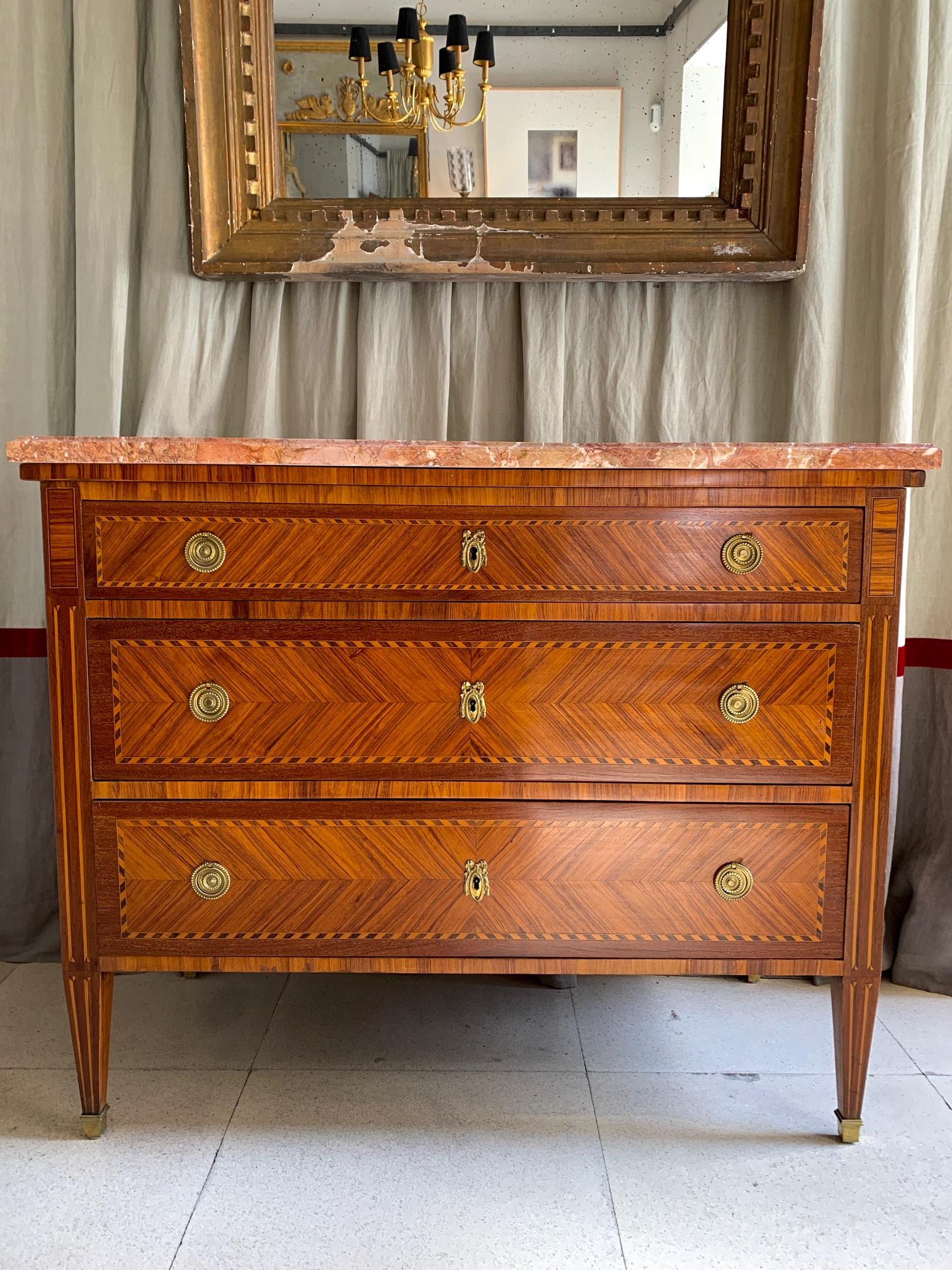 Pair of Louis XVI Style French Marquetry and Fruitwood Commodes  12