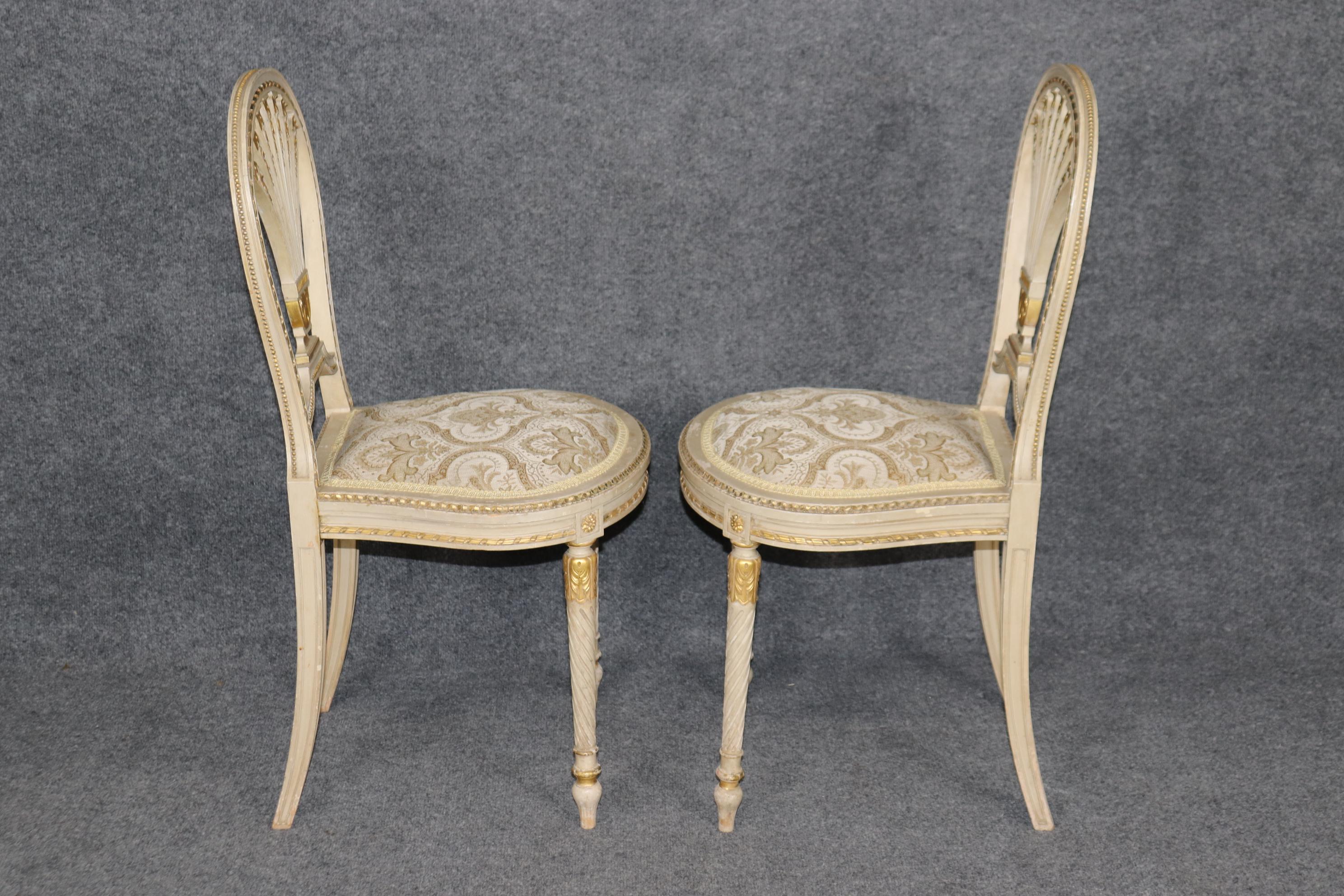 20th Century Pair of Louis XVI Style French Paint Decorated Balloon Back Side Chairs For Sale
