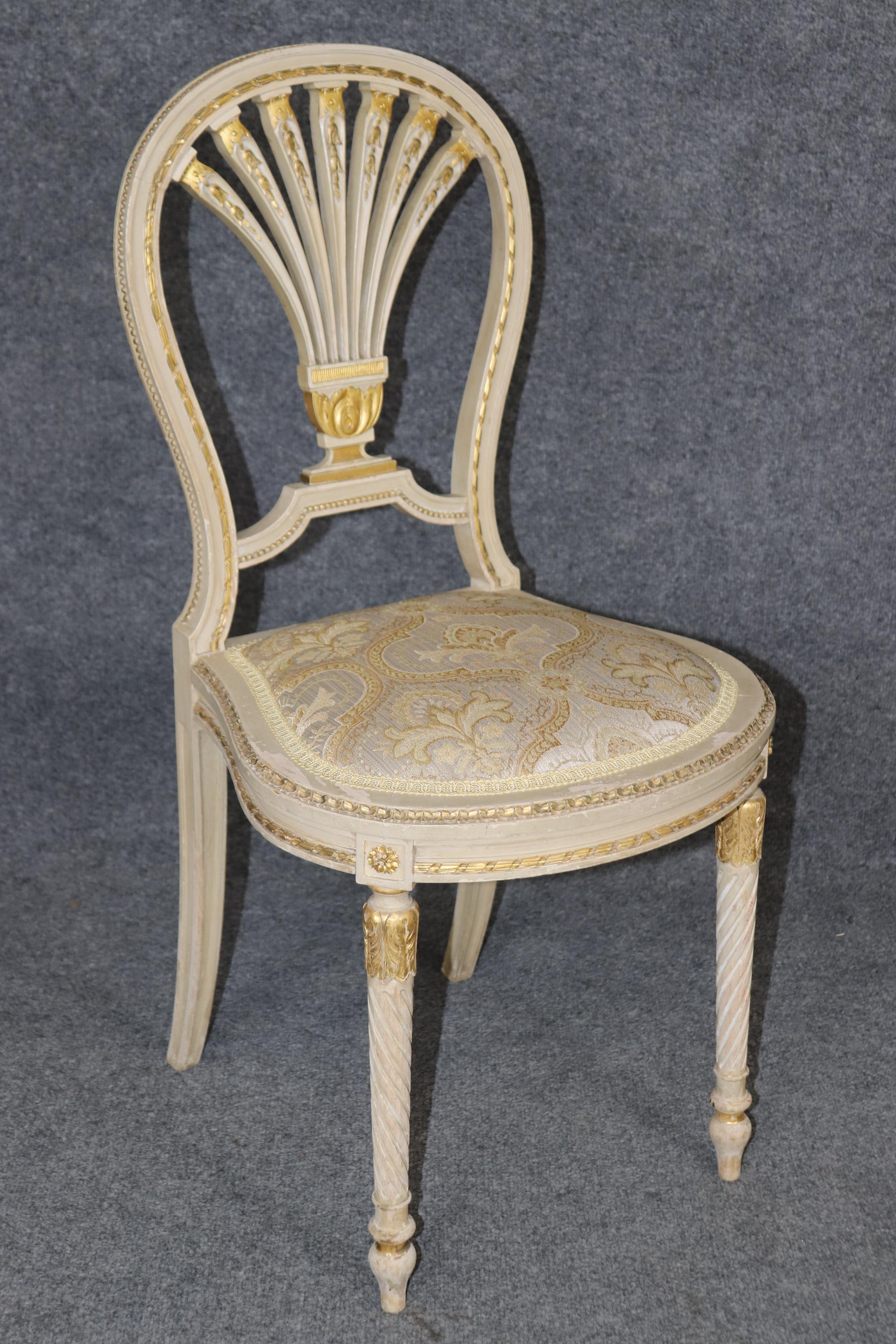 Gold Leaf Pair of Louis XVI Style French Paint Decorated Balloon Back Side Chairs For Sale