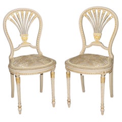 Antique Pair of Louis XVI Style French Paint Decorated Balloon Back Side Chairs