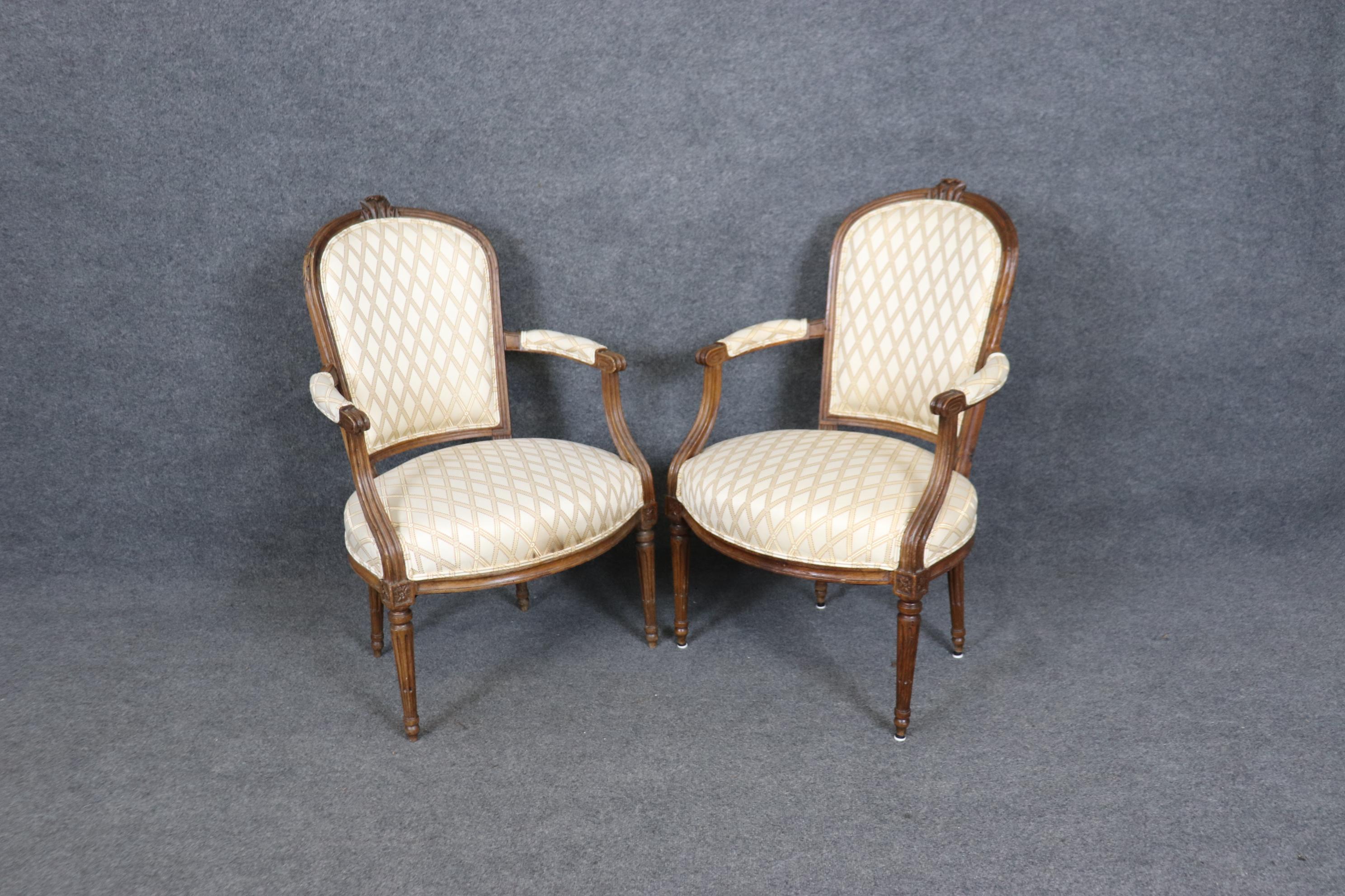 Pair of Louis XVI Style French Walnut Armchairs Circa 1930s era In Good Condition For Sale In Swedesboro, NJ