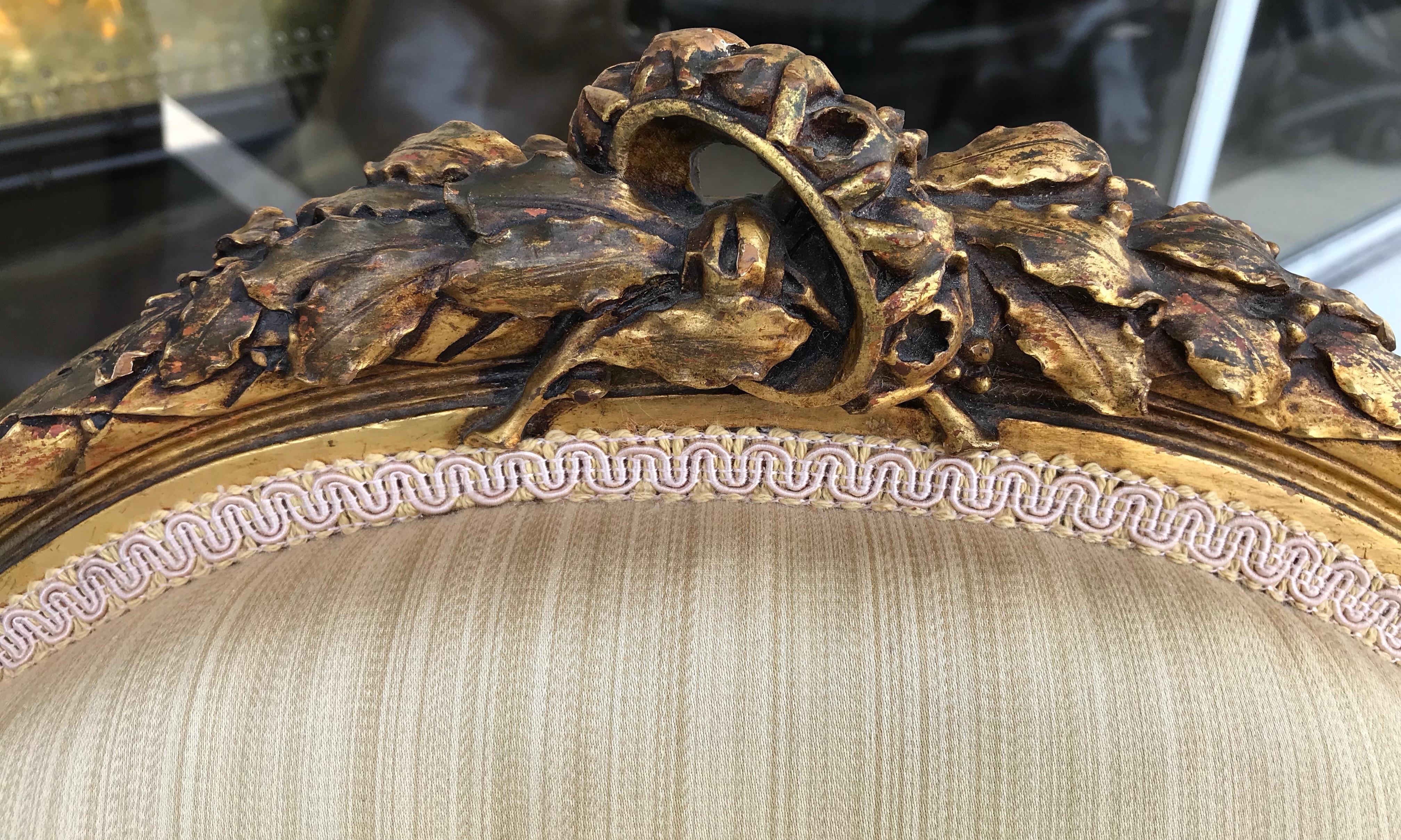 Pair of Louis XVI Style Gilded Arm Chairs 5