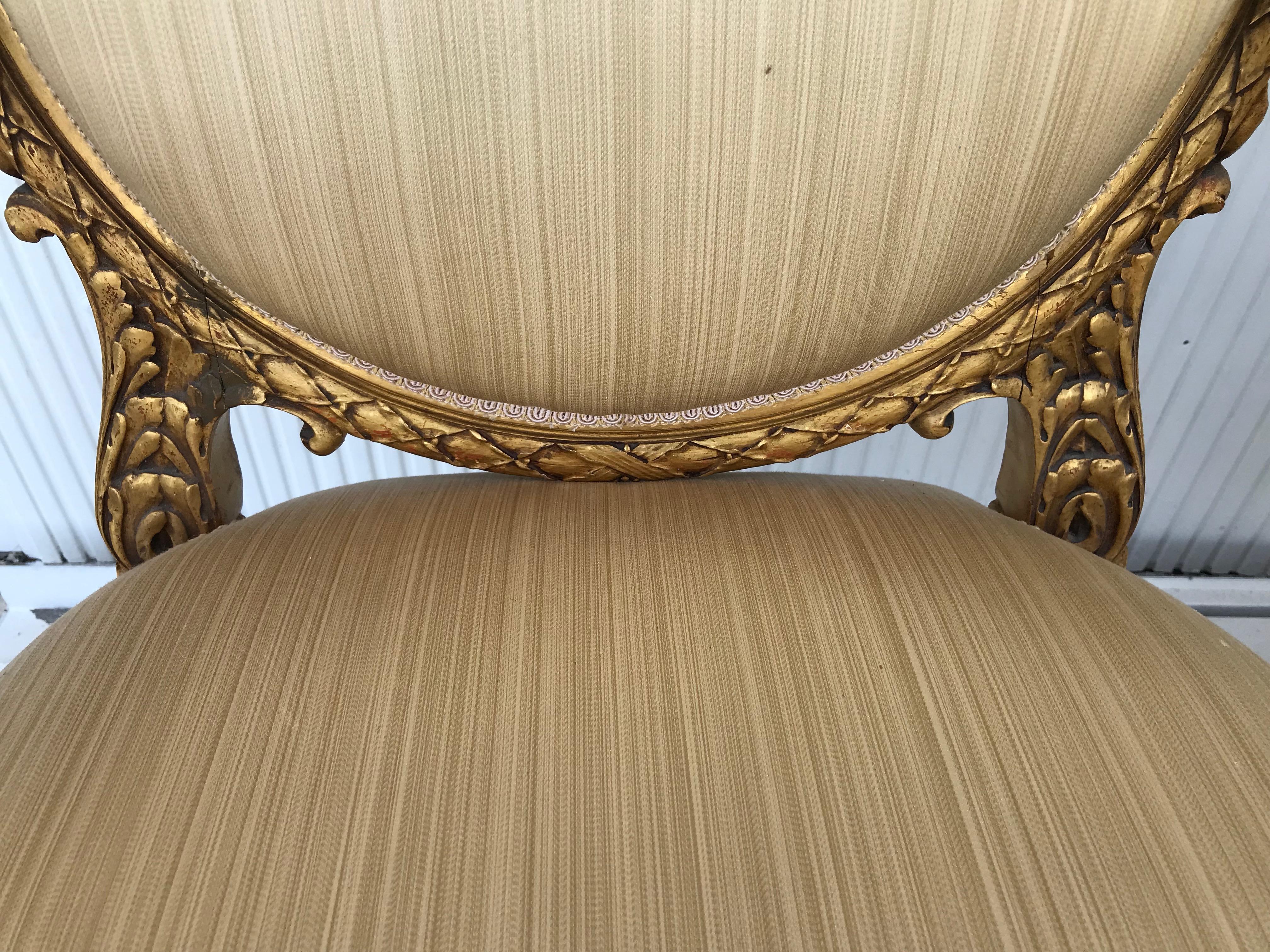 Pair of Louis XVI Style Gilded Arm Chairs 7