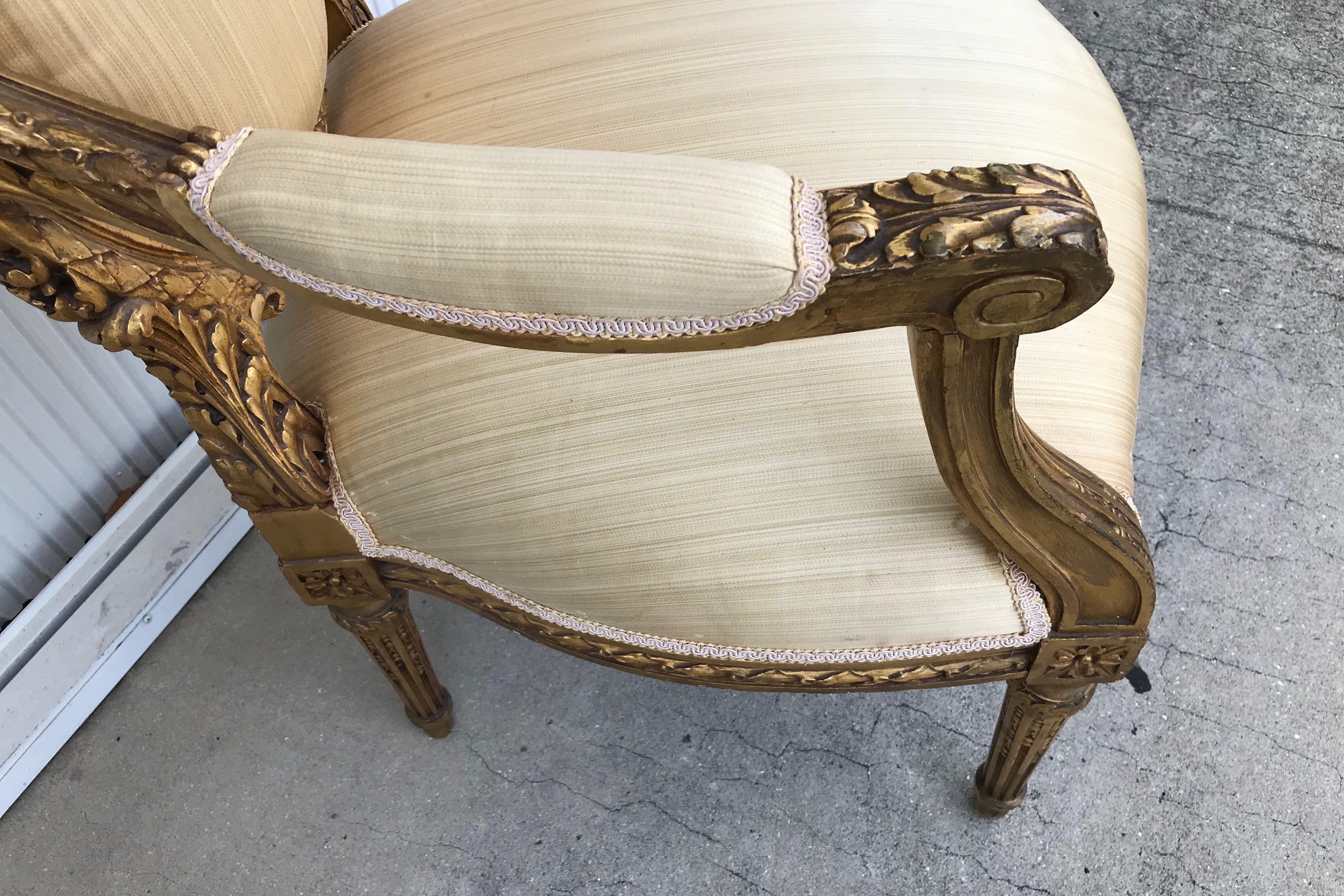 Pair of Louis XVI Style Gilded Arm Chairs 2