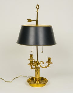 Pair of Louis XVI Style Gilded Bronze Bouillotte Lamps with Black Tôle Shades
