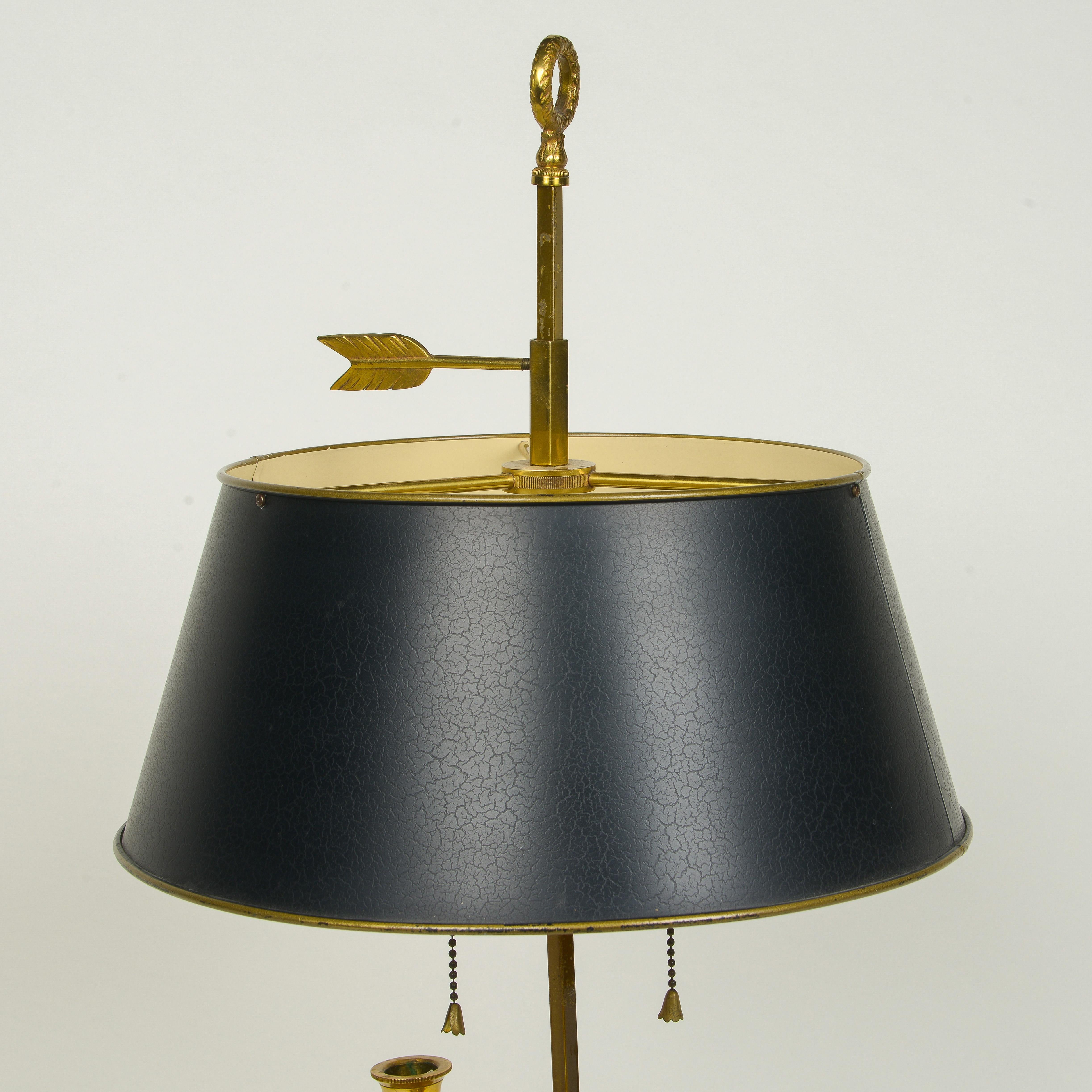 Gilt Pair of Louis XVI Style Gilded Bronze Bouillotte Lamps with Black Tôle Shades For Sale