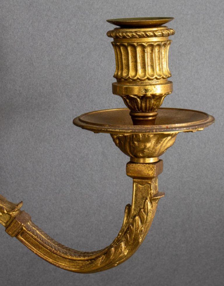 Neoclassical Pair of Louis XVI Style Gilded Two Light Sconces 2 For Sale