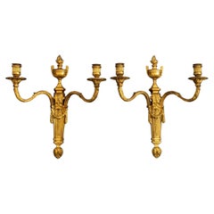Pair of Louis XVI Style Gilded Two Light Sconces 2