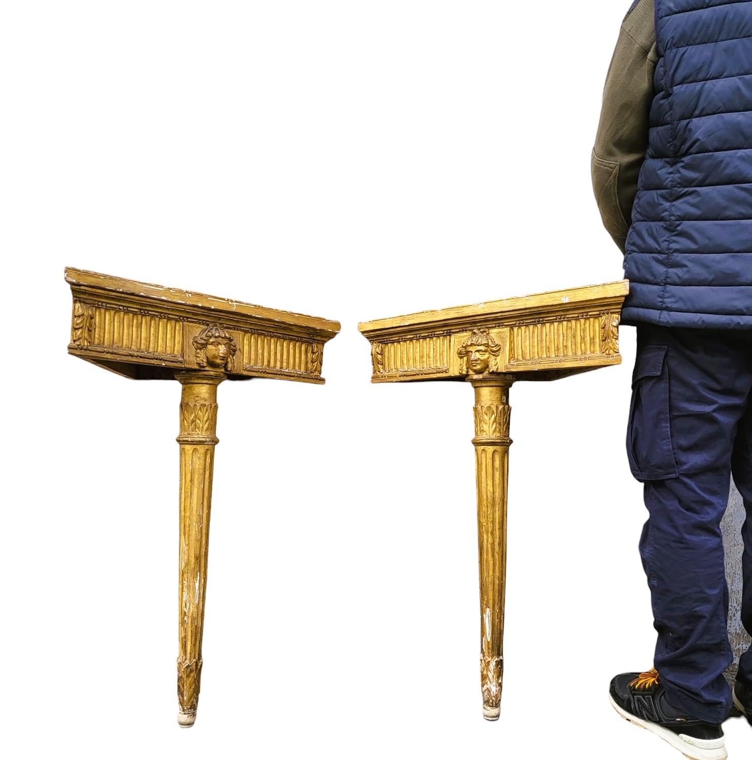 Pair Of Louis XVI Style Gilded Wood Corner Consoles For Sale 4