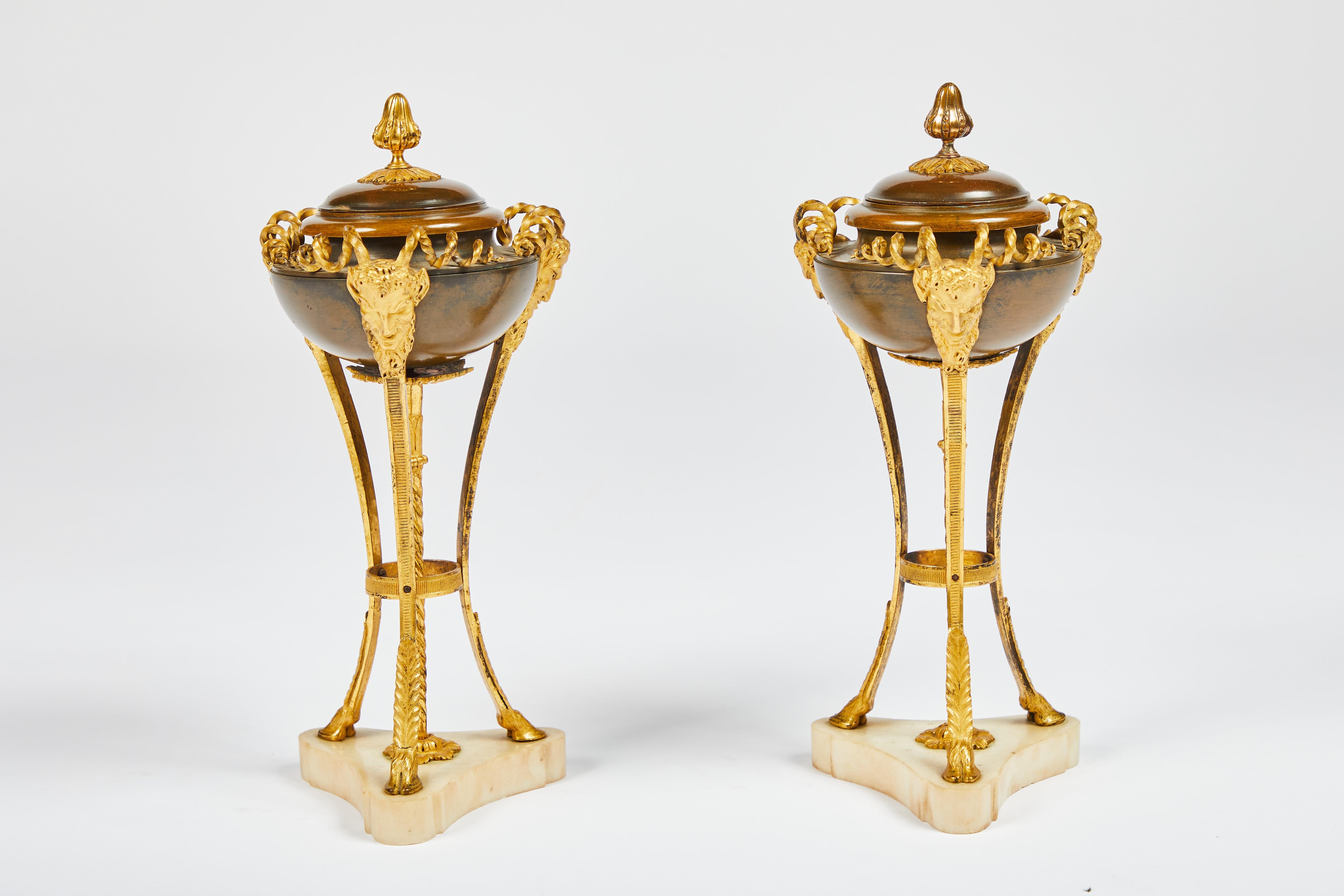 19th Century Pair of Louis XVI Style Gilt and Bronze Cassolettes For Sale