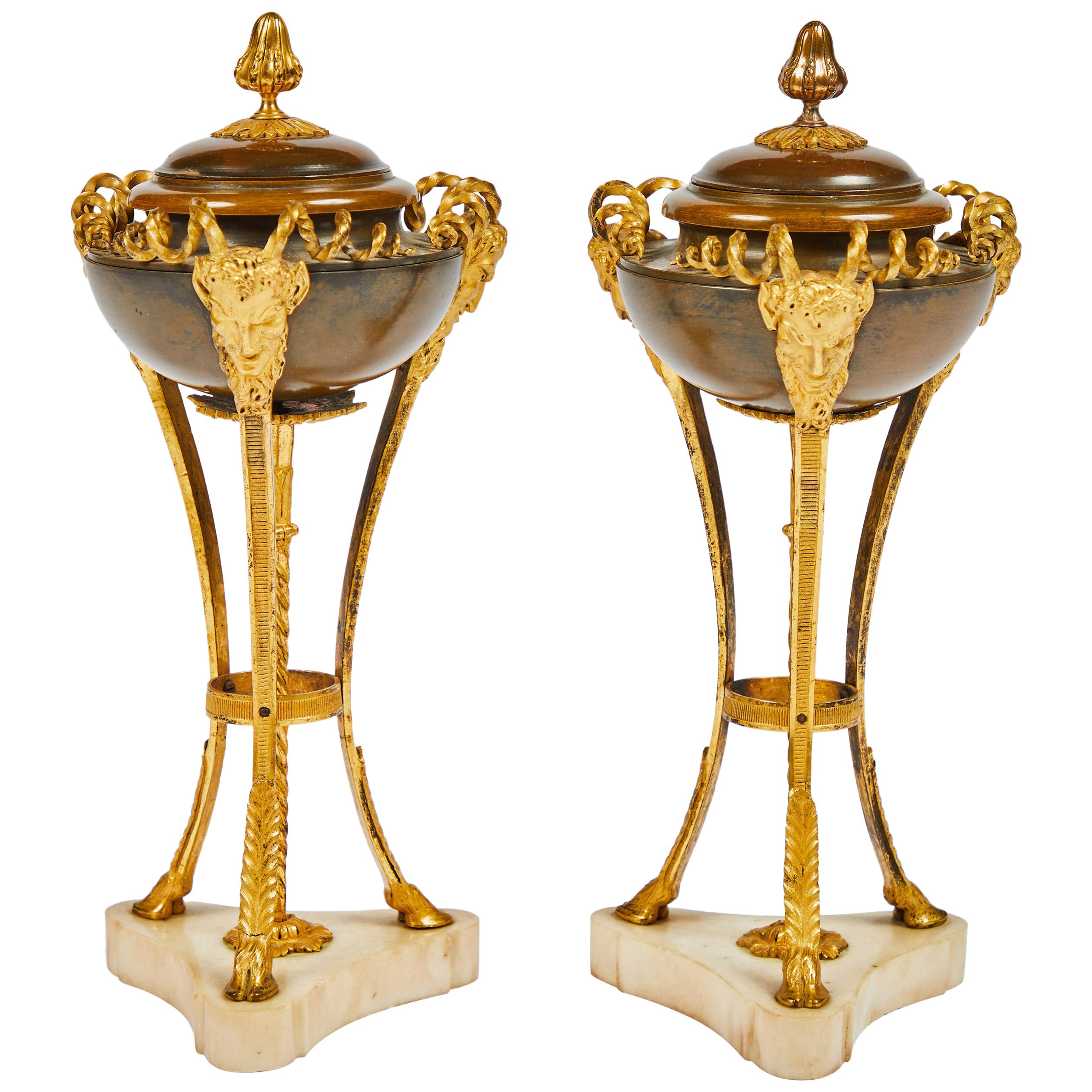 Pair of Louis XVI Style Gilt and Bronze Cassolettes For Sale