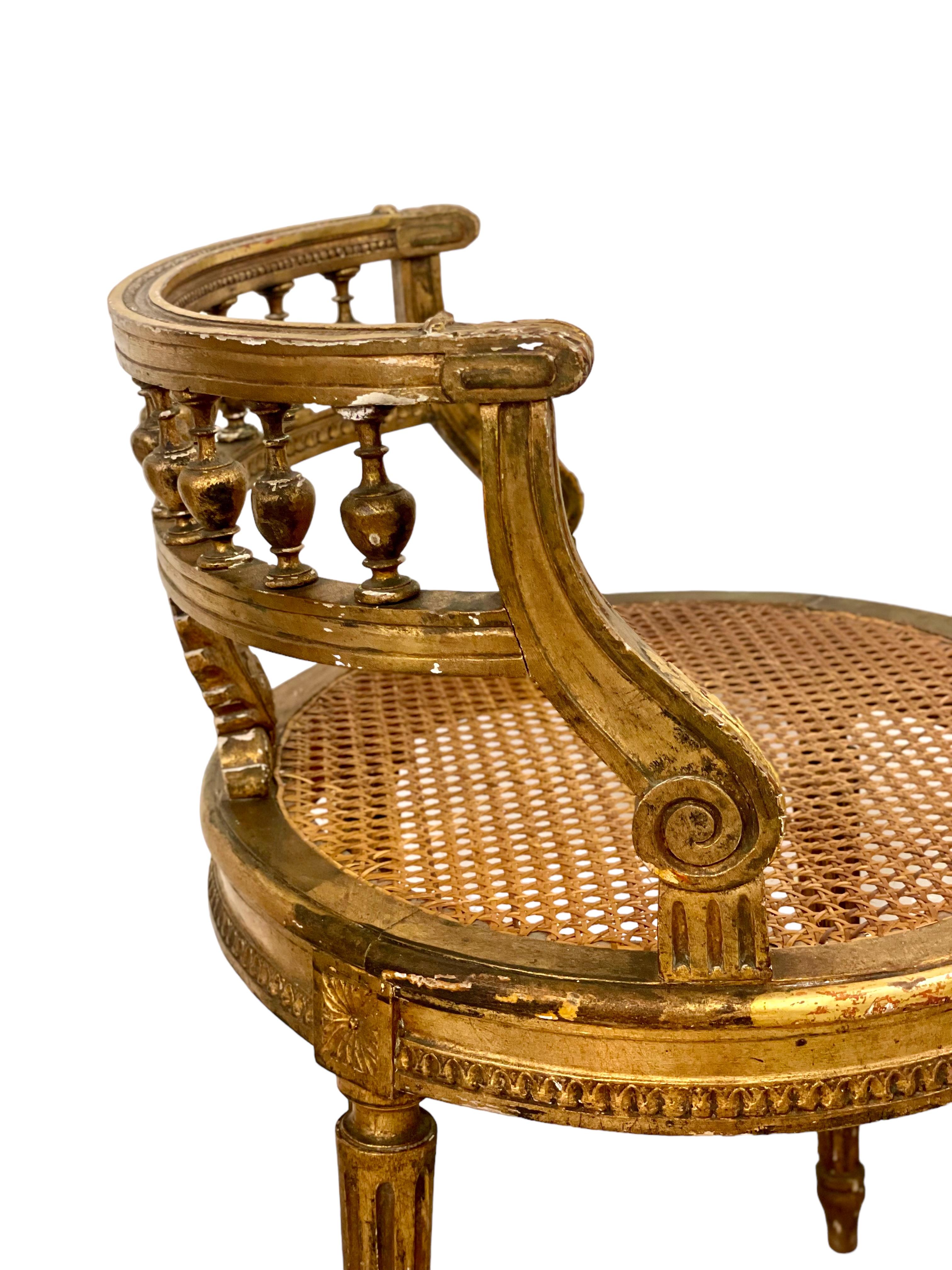 Pair of Antique French Louis XVI Gilt Caned Chairs  In Good Condition For Sale In LA CIOTAT, FR