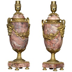 Pair of Louis XVI Style Gilt Brass-Mounted Marble Lamps