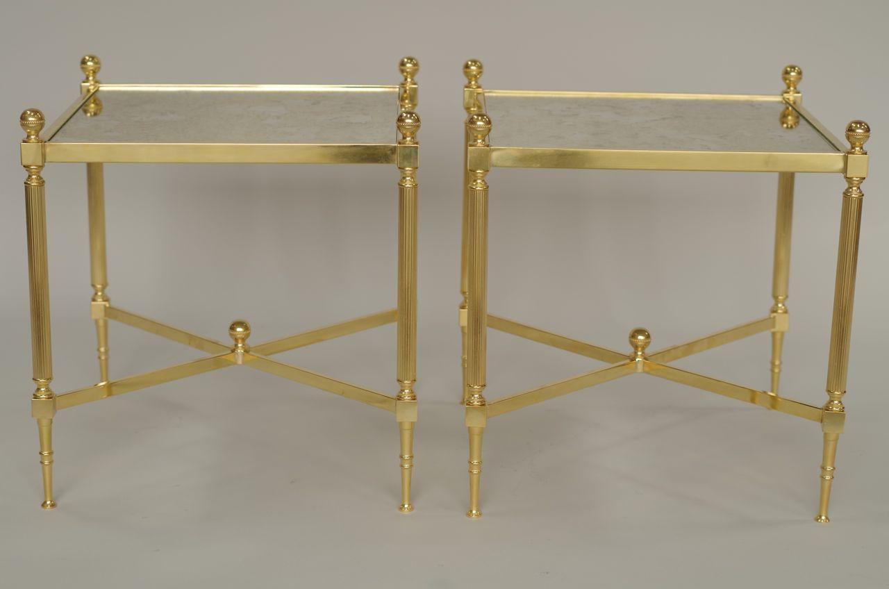 Pair of Louis XVI Style Gilt Brass Side Tables, circa 1970 2