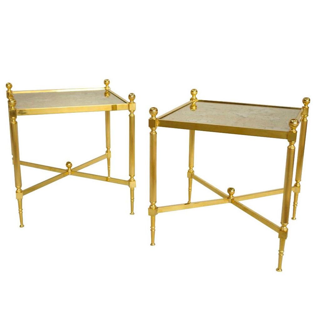 Pair of Louis XVI Style Gilt Brass Side Tables, circa 1970