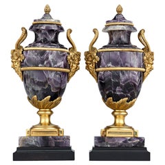Antique Pair of Louis XVI-Style Gilt Bronze and Amethyst Cassolettes by Alfred Beurdeley