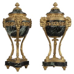 Pair of Louis XVI Style Gilt-Bronze and Marble Cassolettes