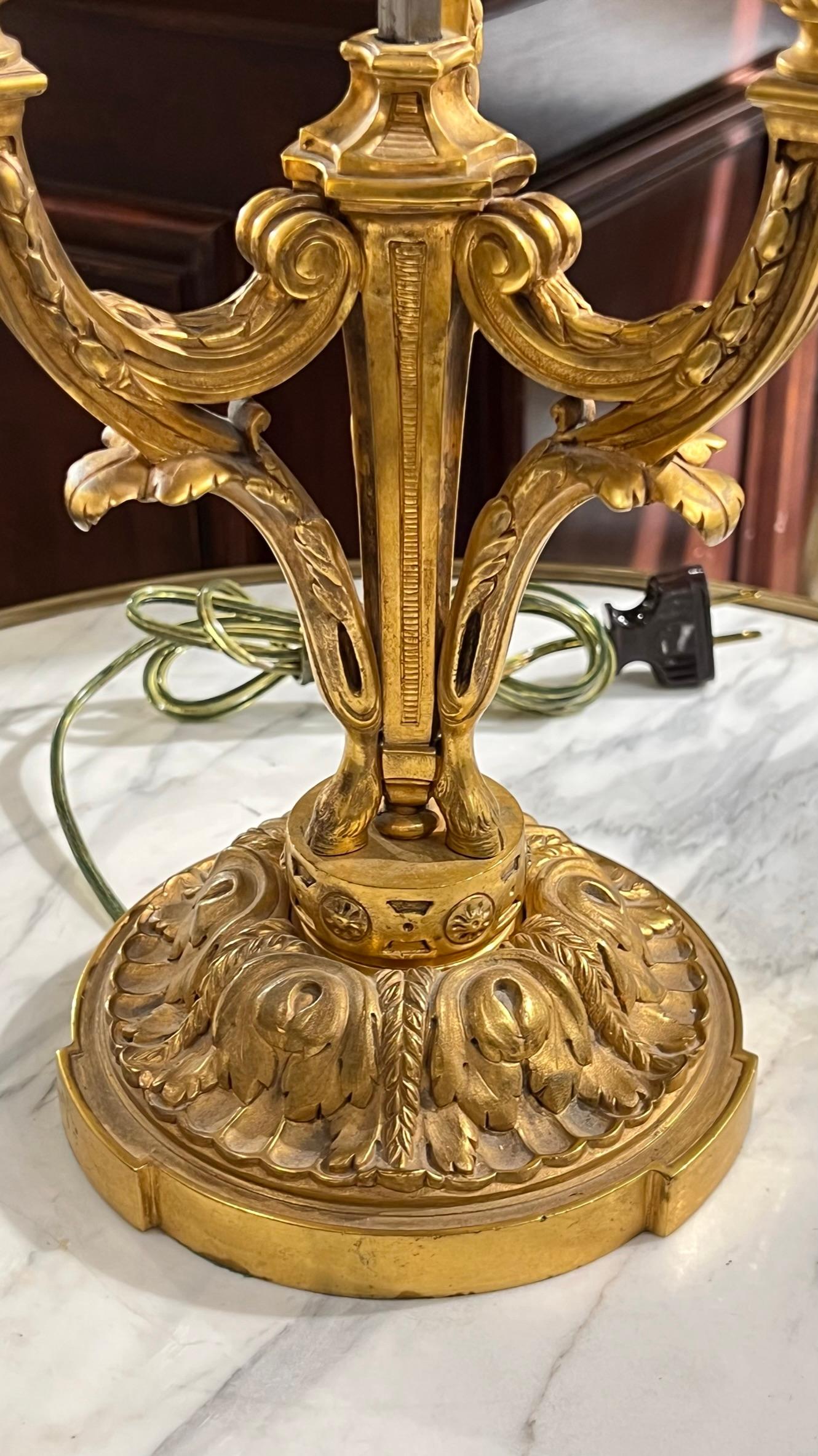 Late 19th Century Pair of Louis XVI style  Gilt Bronze Bouillotte Lamps For Sale