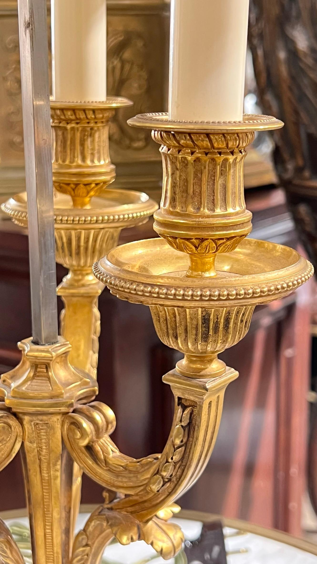 Pair of Louis XVI style  Gilt Bronze Bouillotte Lamps For Sale 1