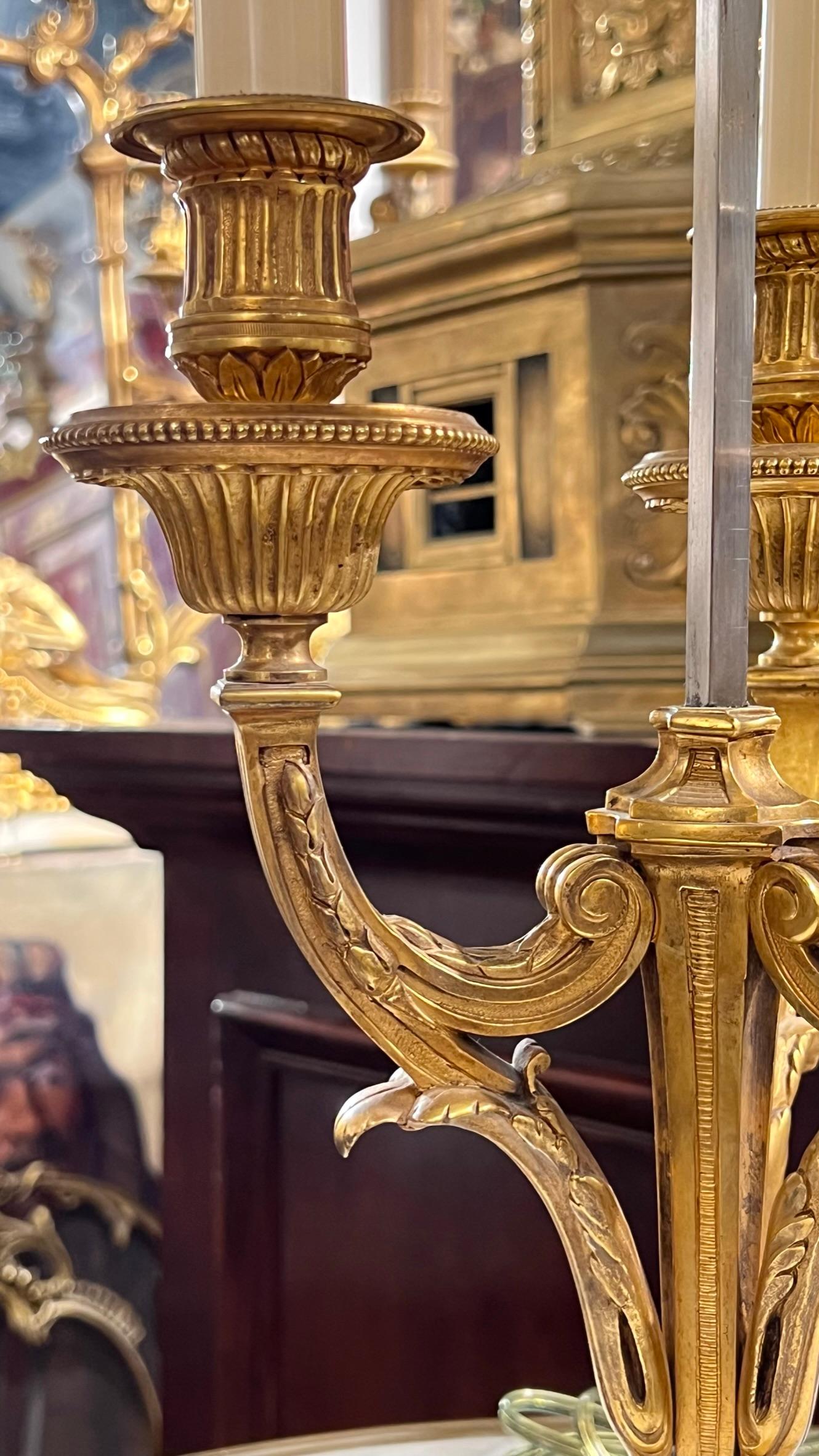 Pair of Louis XVI style  Gilt Bronze Bouillotte Lamps For Sale 2