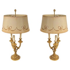Pair of Louis XVI style  Gilt Bronze Bouillotte Lamps
