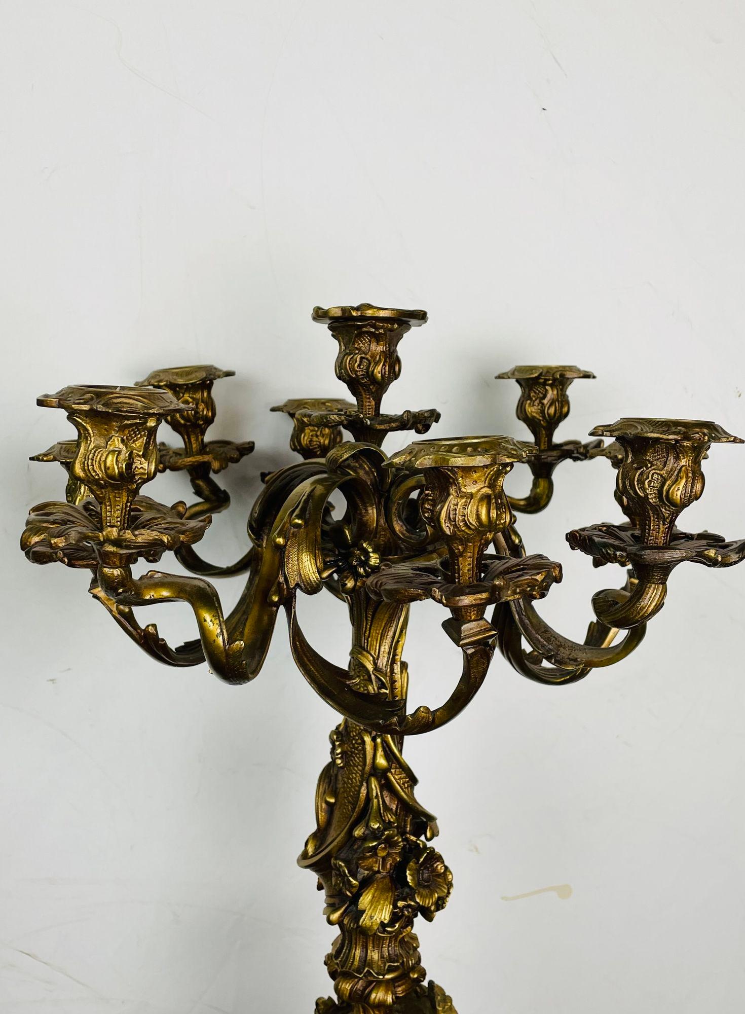 Pair of Louis XVI Style Gilt Bronze Candelabra, Cherub Florentine Form For Sale 3
