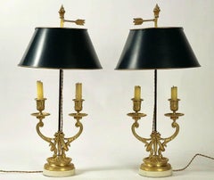 Pair of Louis XVI Style Gilt Bronze Candelabra, Converted in Bouillotte Lamps