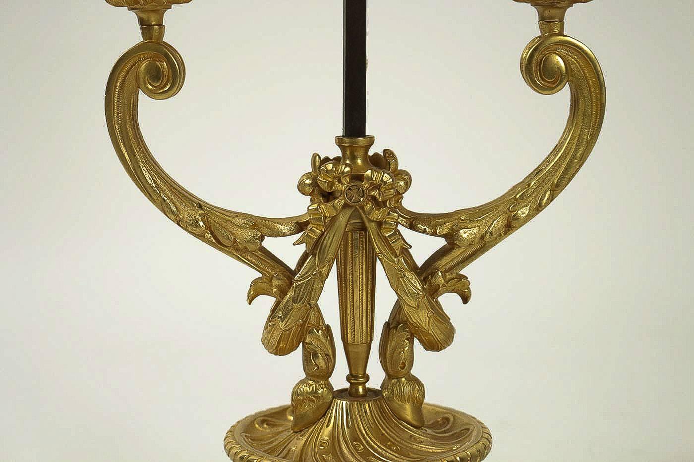 Pair of Louis XVI Style Gilt Bronze Candelabra, Converted in Bouillotte Lamps 2