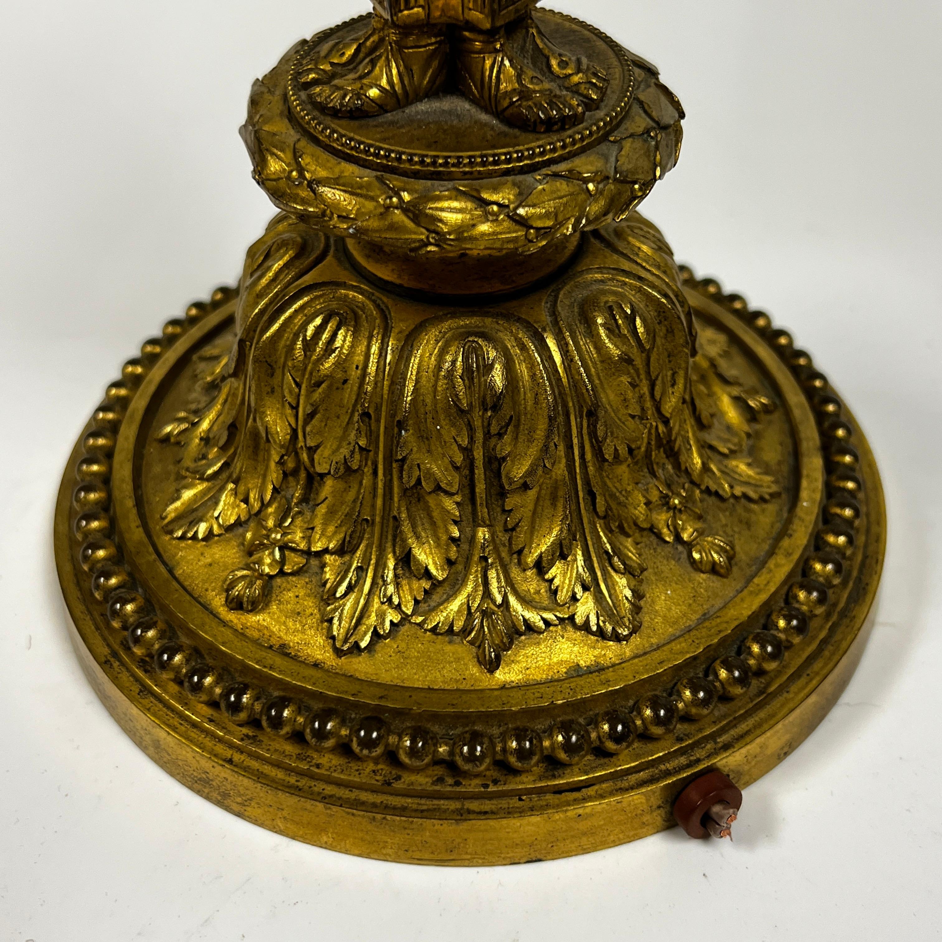 Pair of Louis XVI Style Gilt Bronze Candlestick Lamps 6