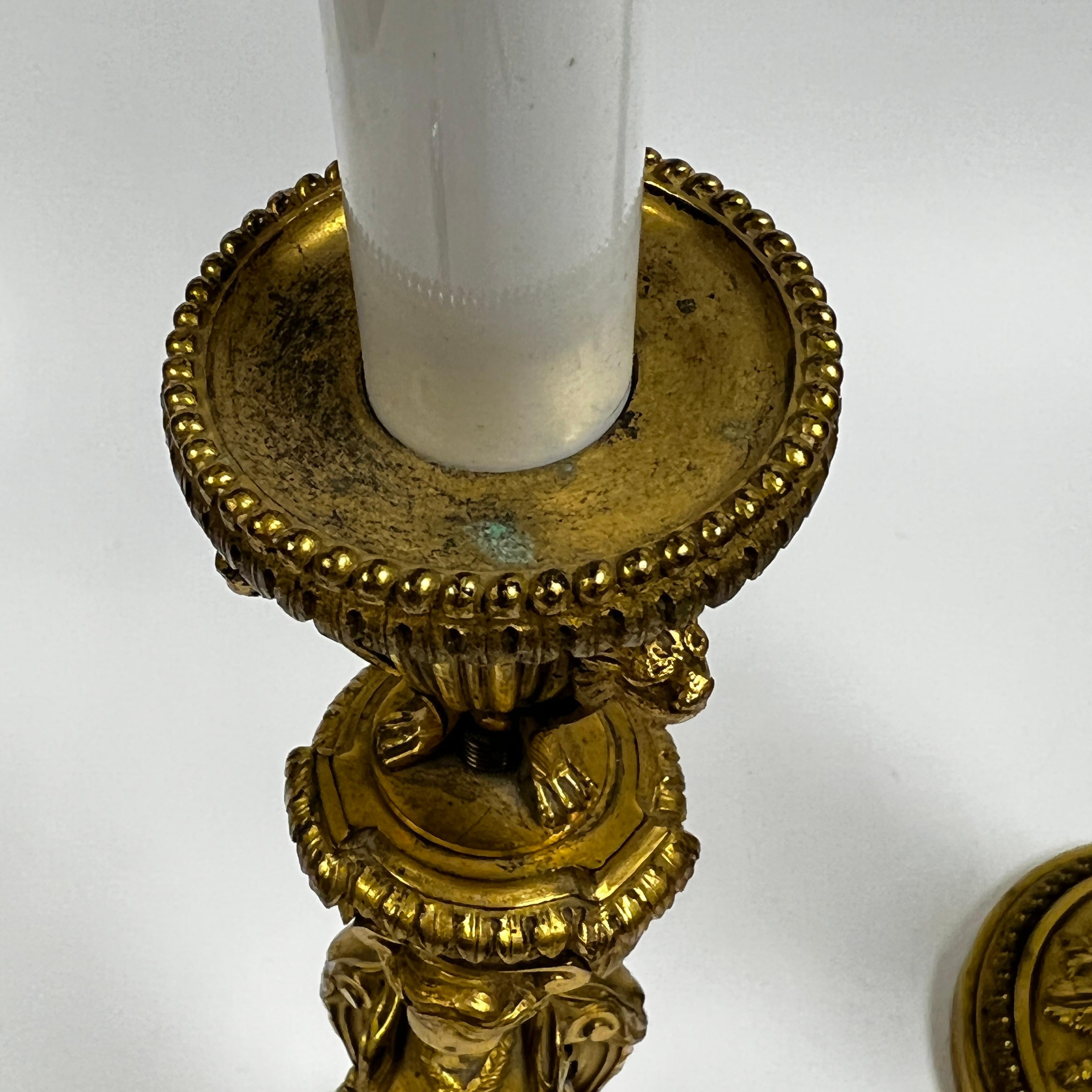 Pair of Louis XVI Style Gilt Bronze Candlestick Lamps 7