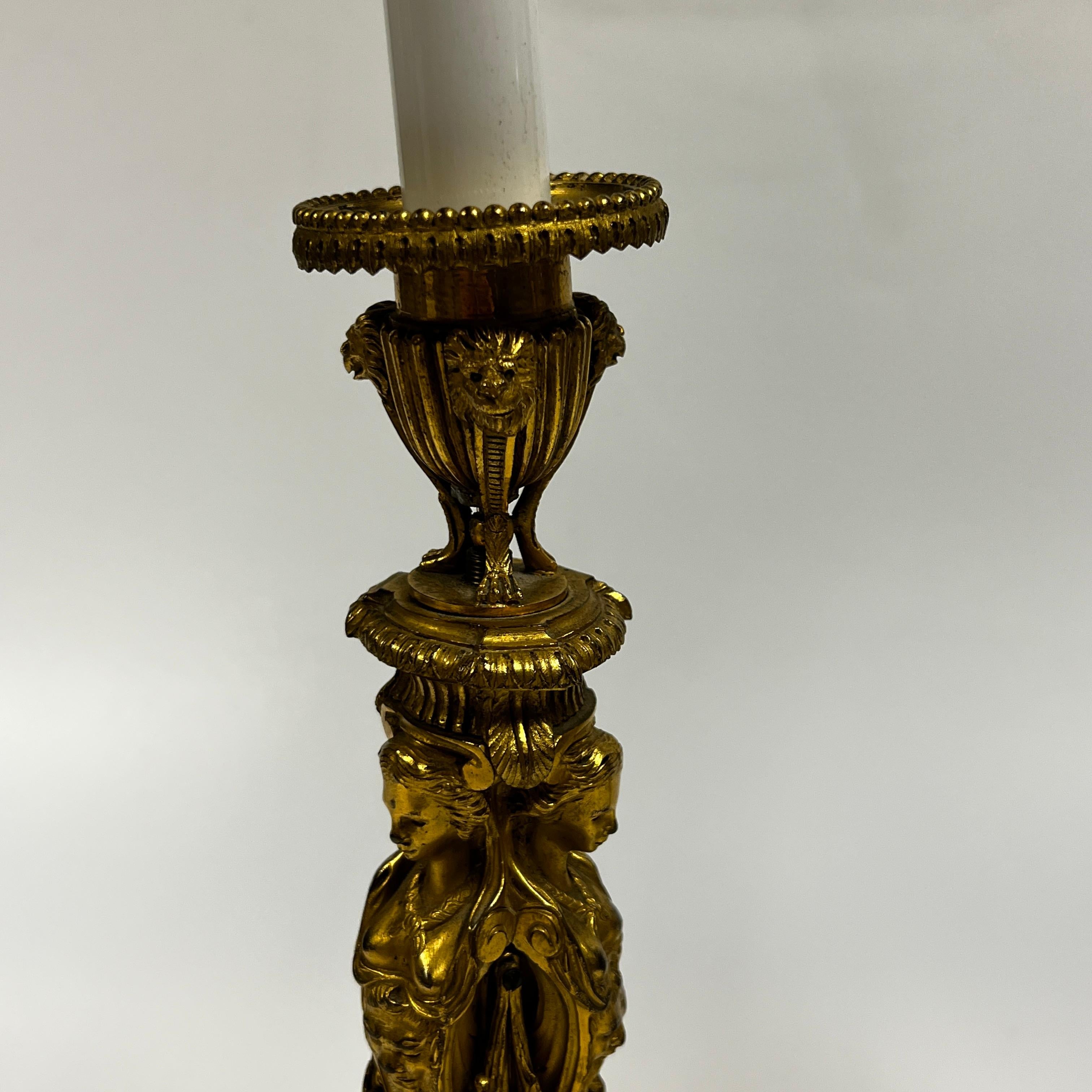 Pair of Louis XVI Style Gilt Bronze Candlestick Lamps 9