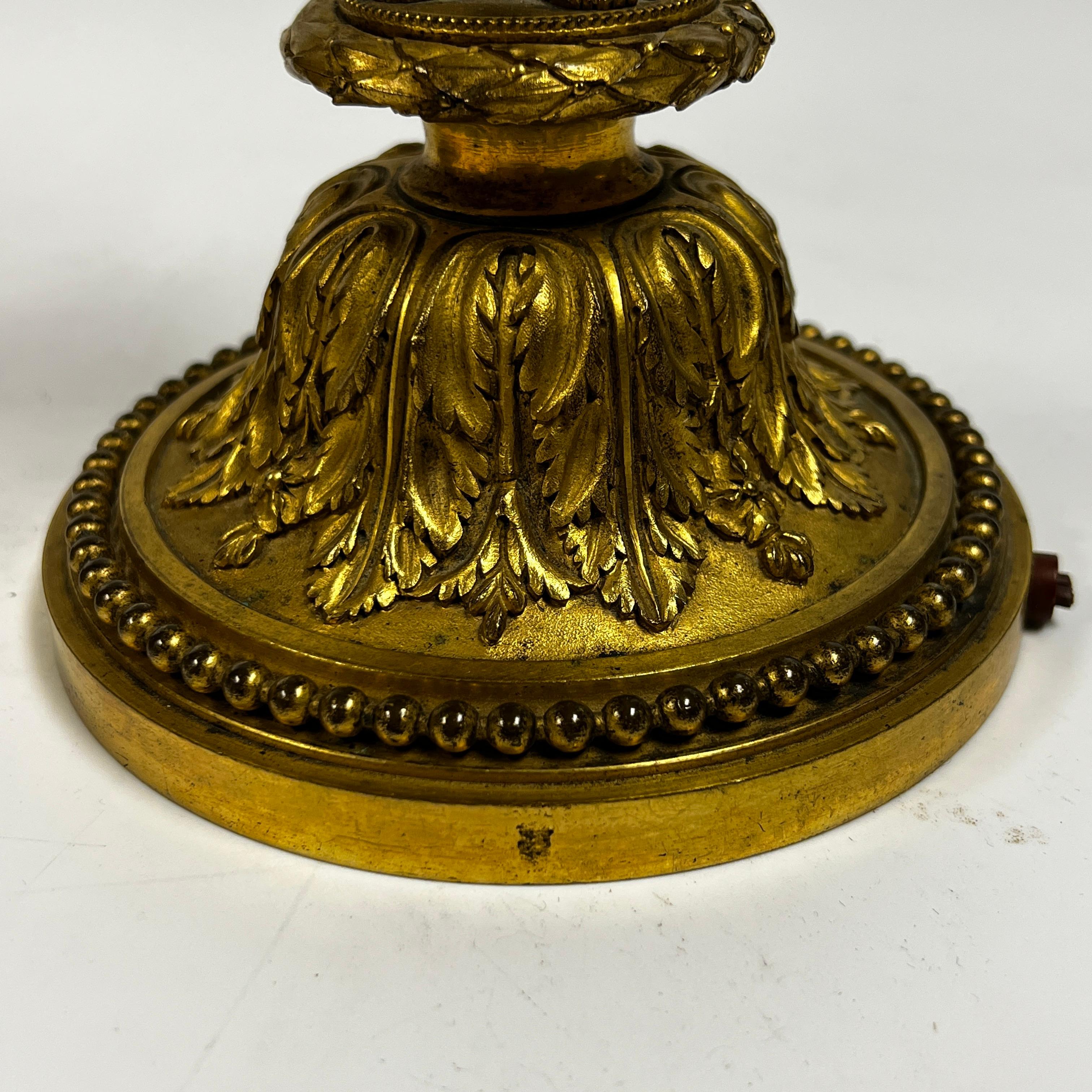 Pair of Louis XVI Style Gilt Bronze Candlestick Lamps 10