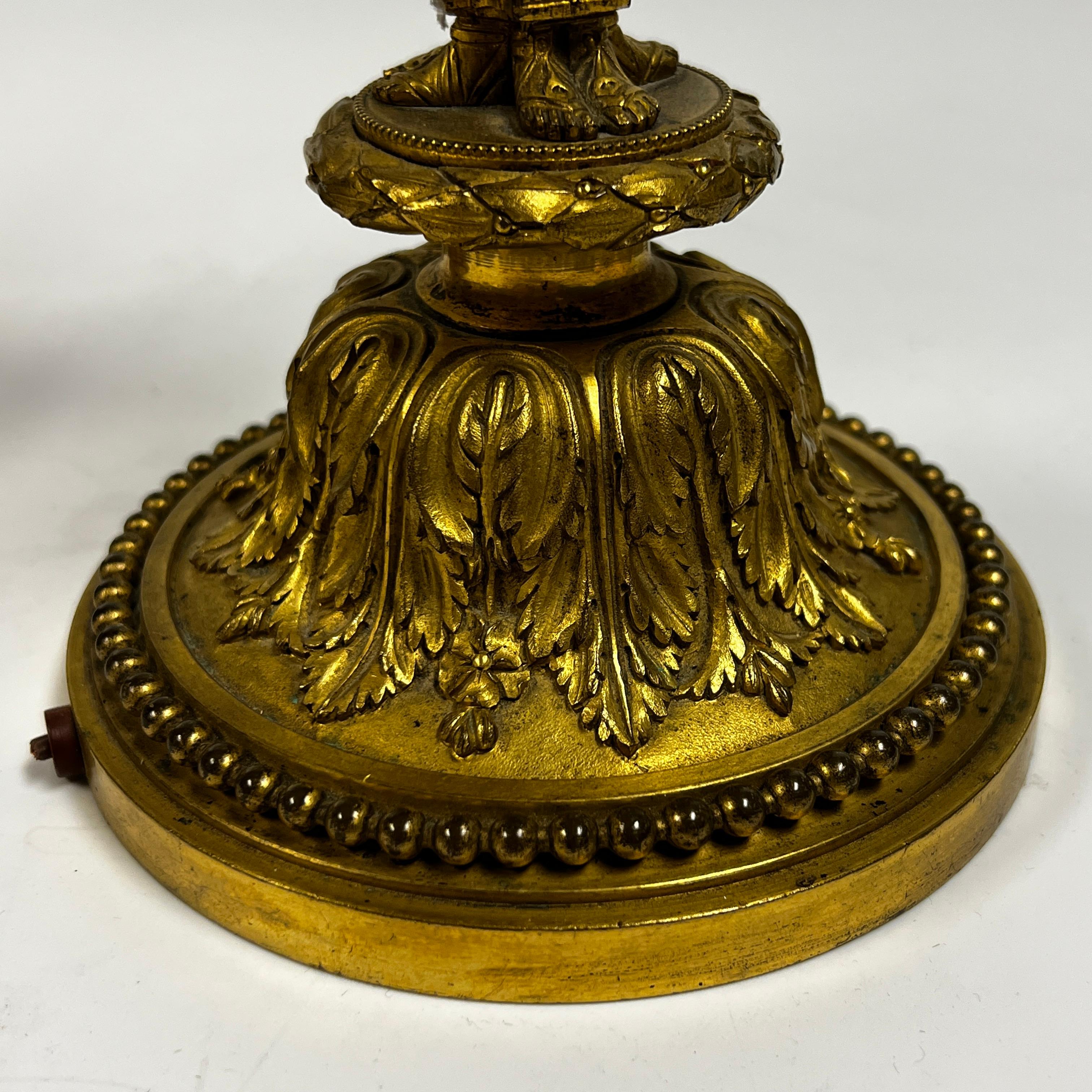 Pair of Louis XVI Style Gilt Bronze Candlestick Lamps 11