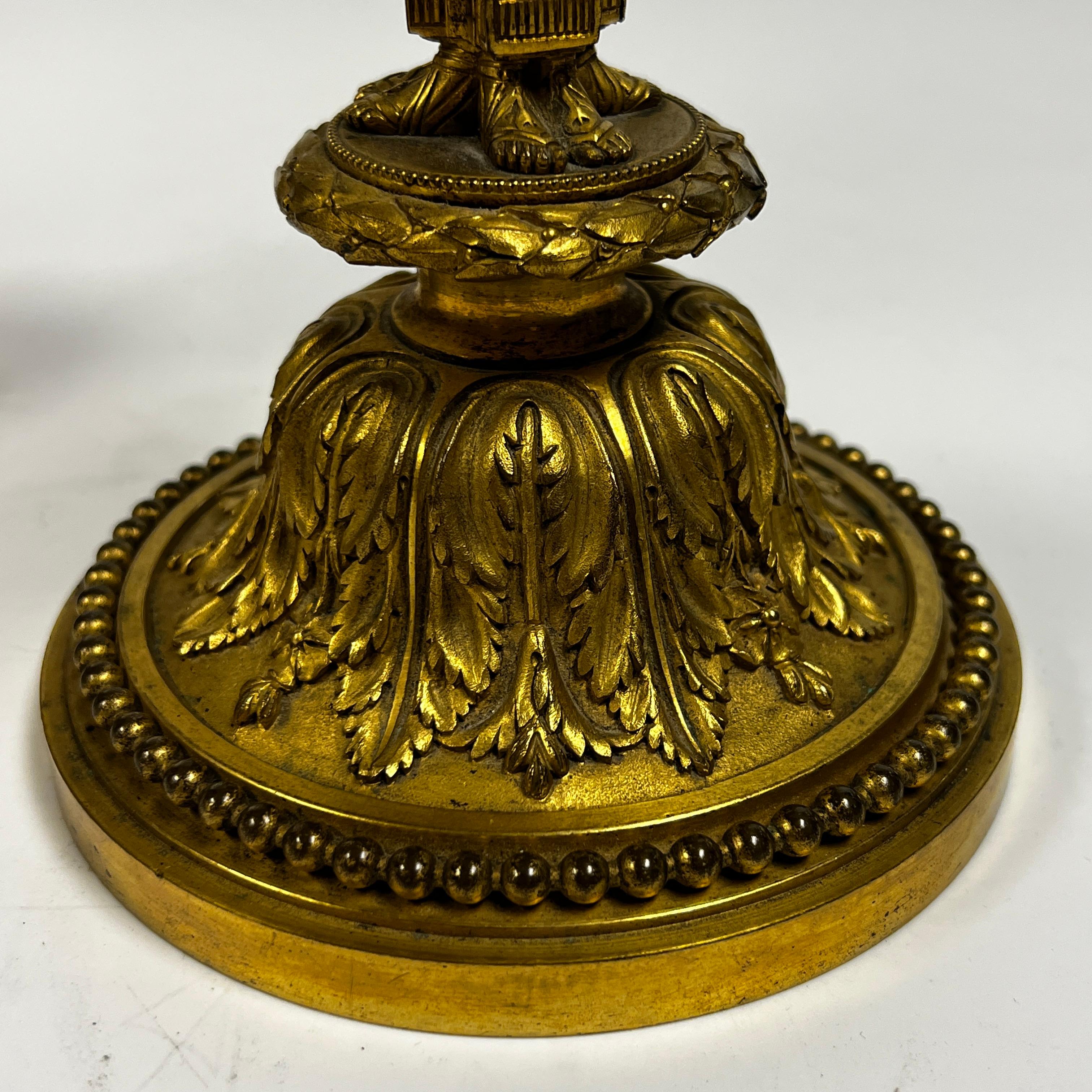 Pair of Louis XVI Style Gilt Bronze Candlestick Lamps 12