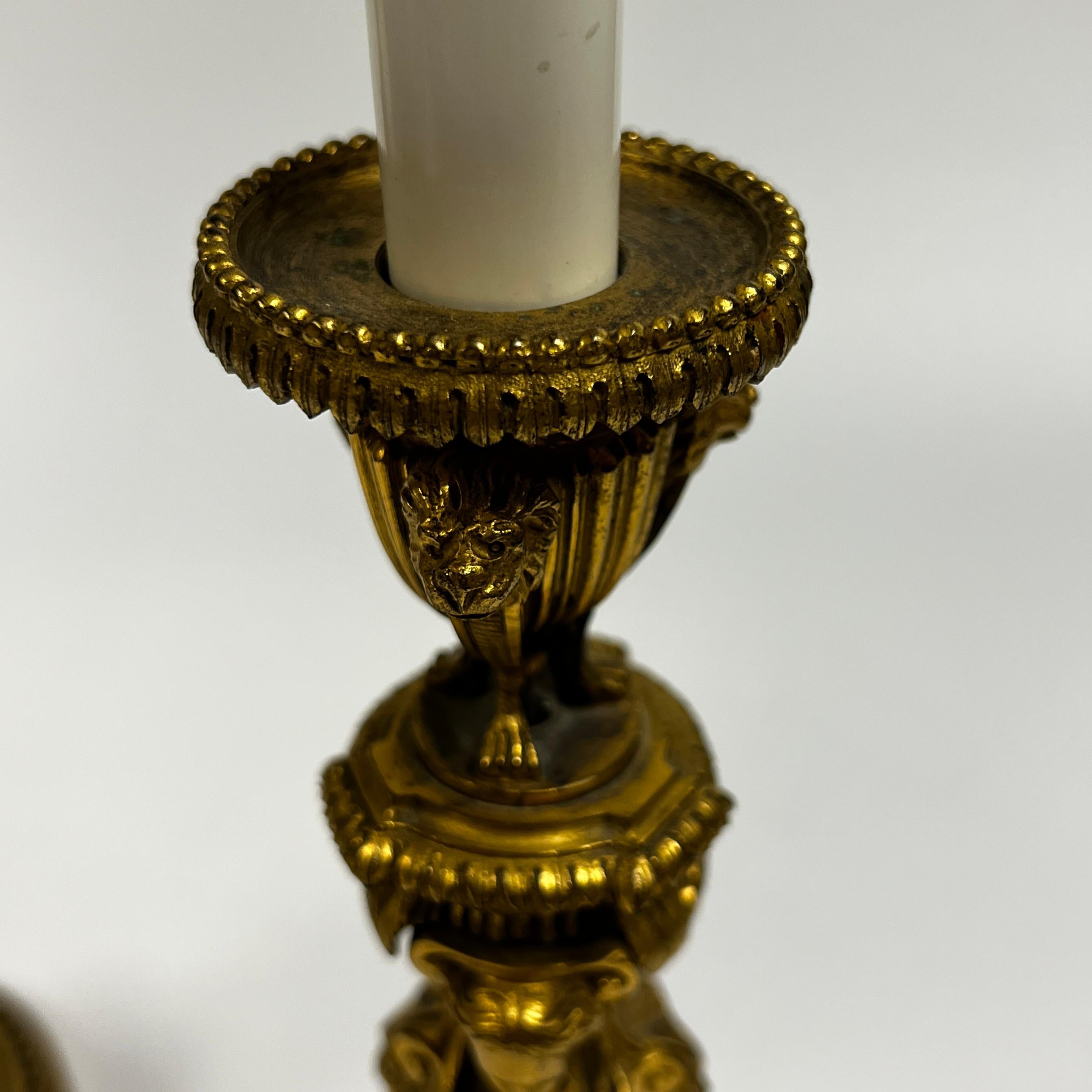 Pair of Louis XVI Style Gilt Bronze Candlestick Lamps 13