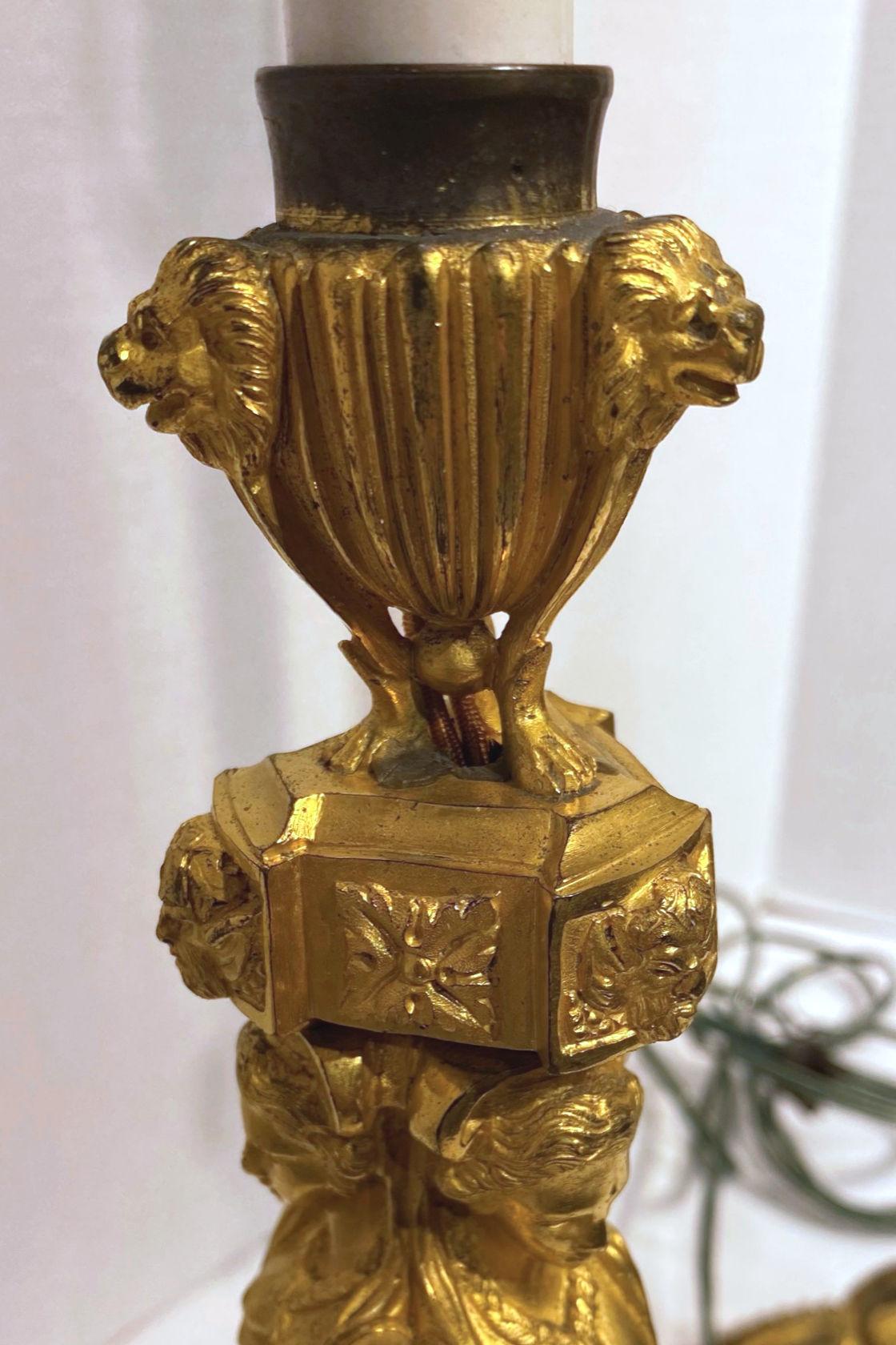 Louis XVI Style Bronze Candlestick Lamps After Jean Démosthène Dugourc 1749-1825 1