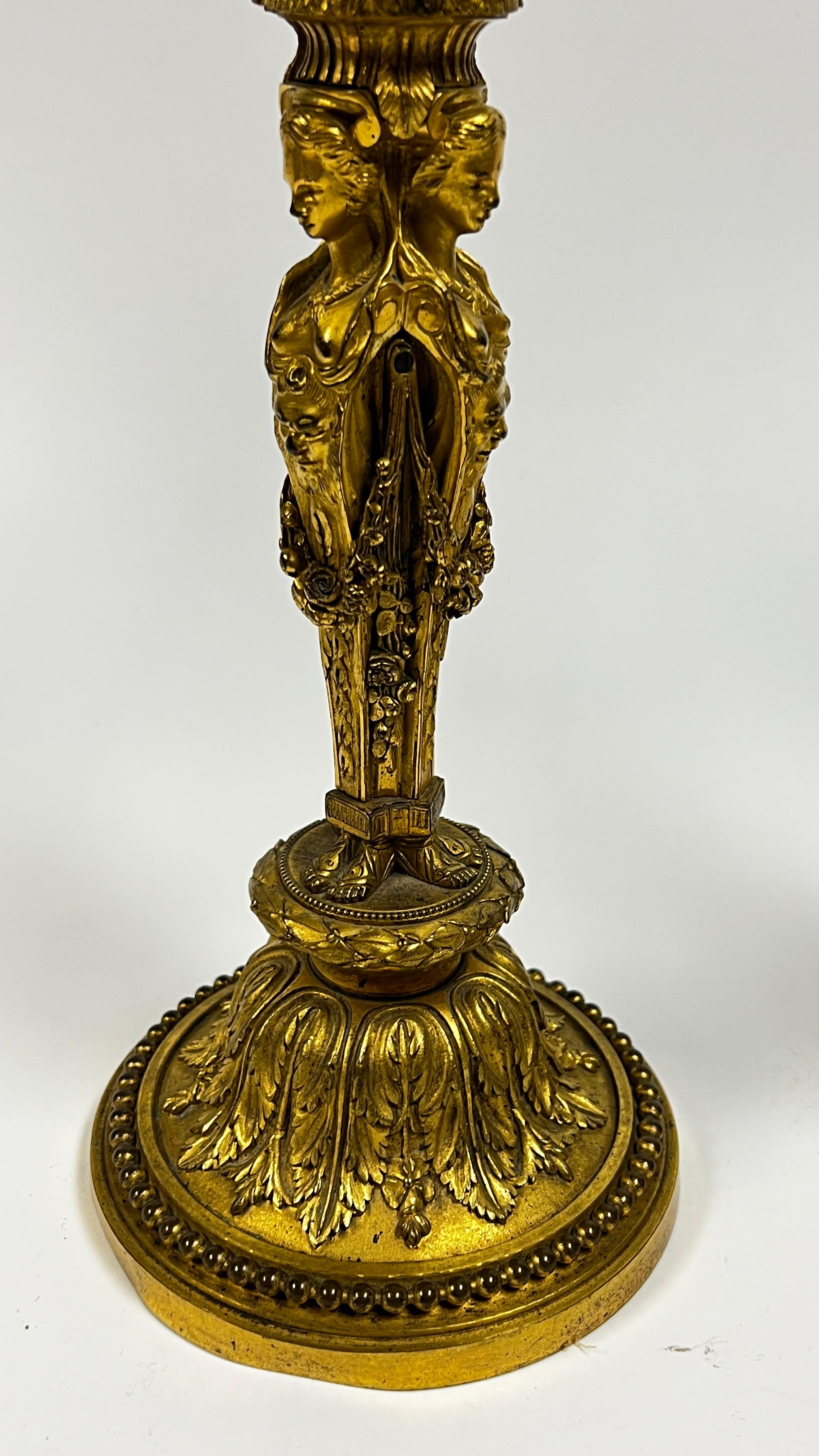 Pair of Louis XVI Style Gilt Bronze Candlestick Lamps 3