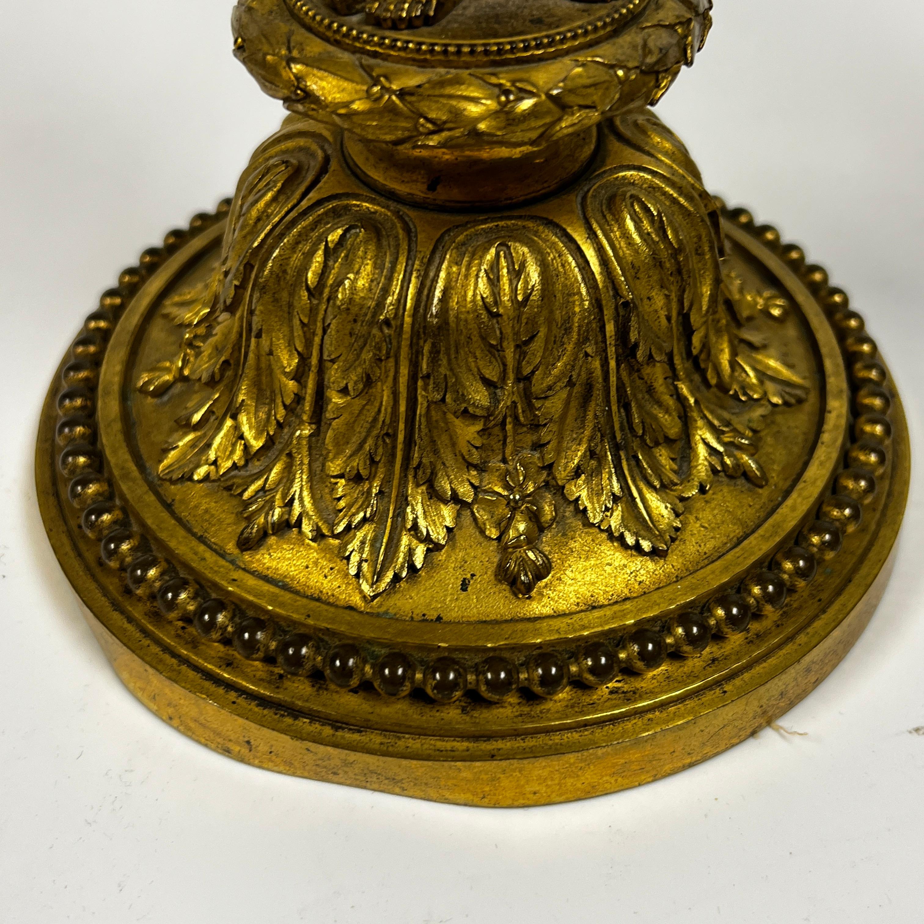 Pair of Louis XVI Style Gilt Bronze Candlestick Lamps 4